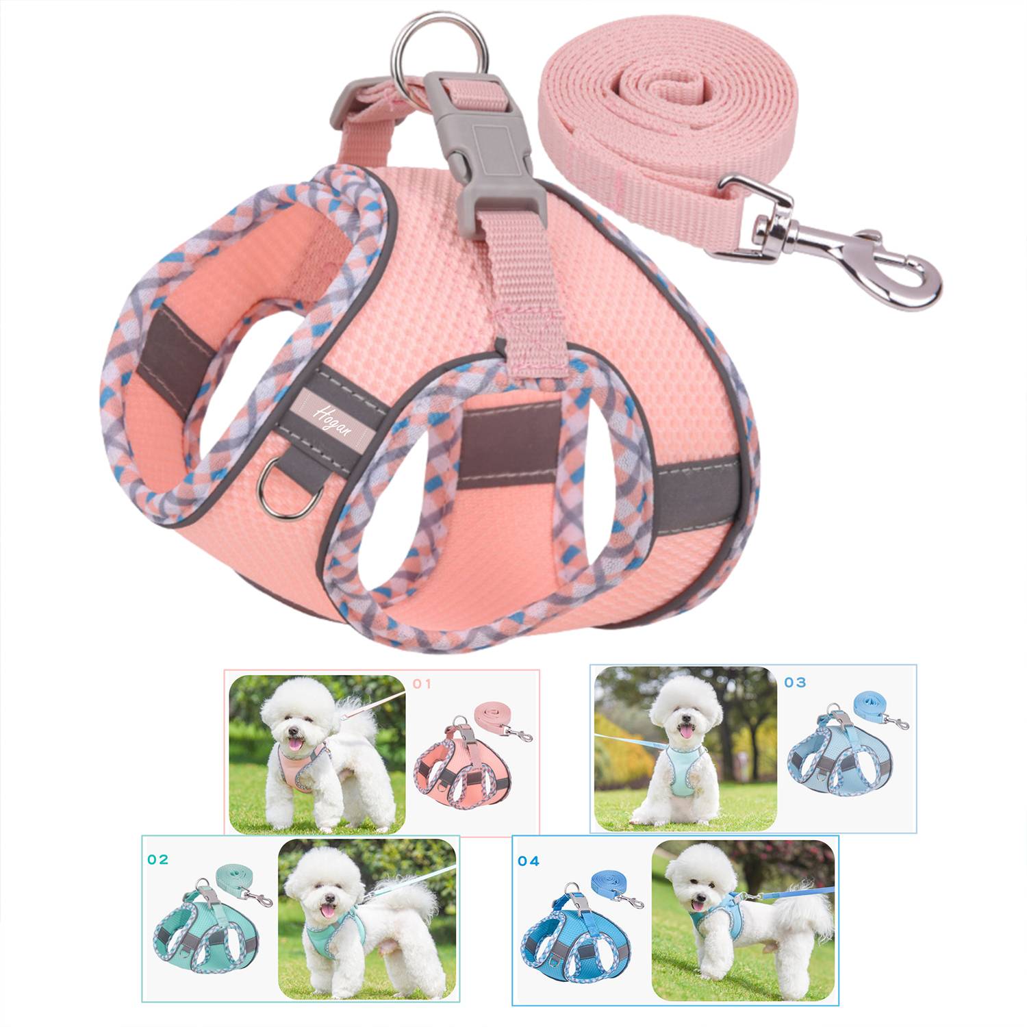 Pet Chest Harness With Reflective Plaid Hemming Dog Leash