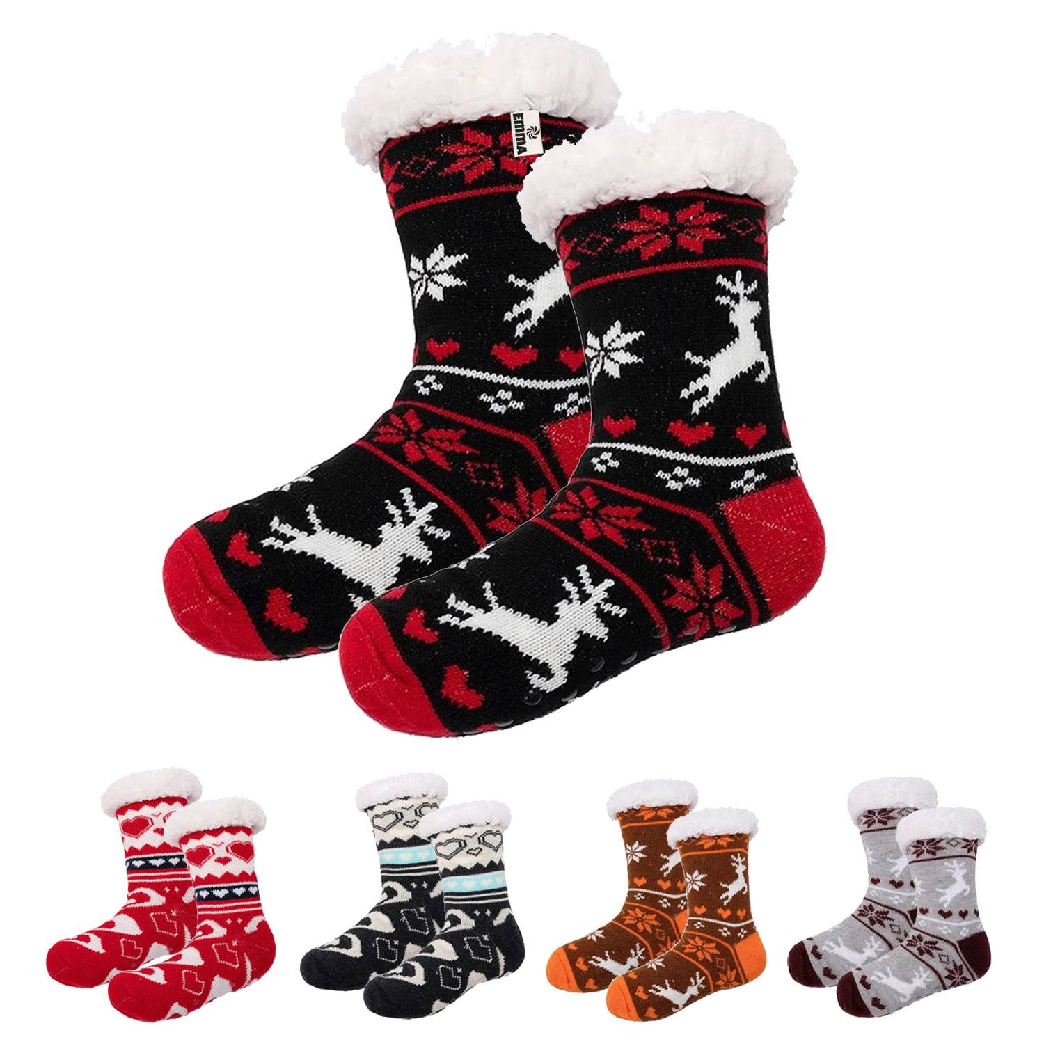 Women's Non-Slip Crew Socks - Hearts Sherpa-Lined