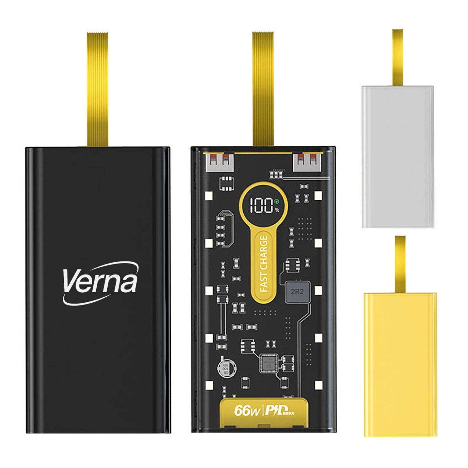 10000mAh Flashlight Power Bank w/ Built-In Cables