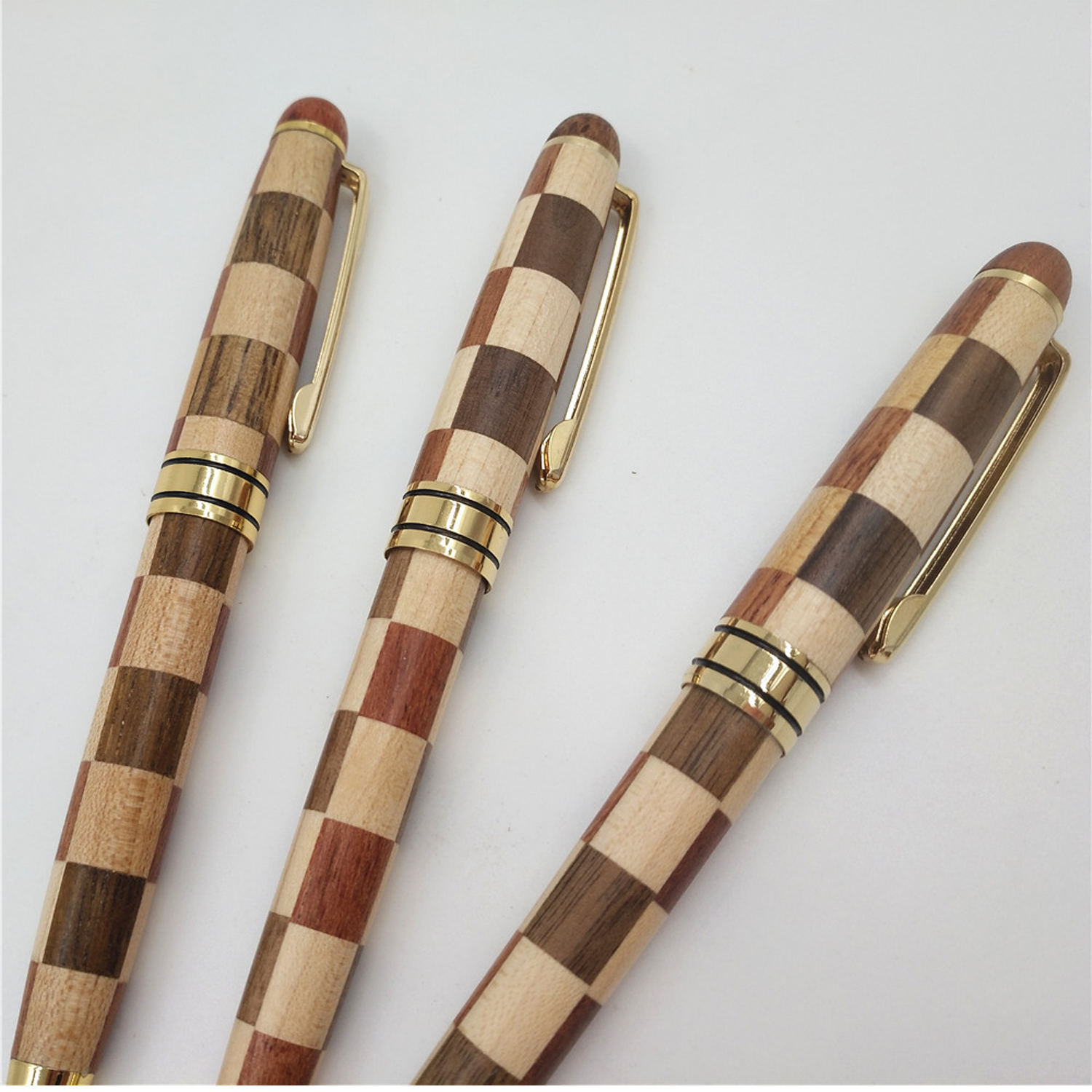 Handcrafted Checkered Wood Ballpoint Pen - Image 3