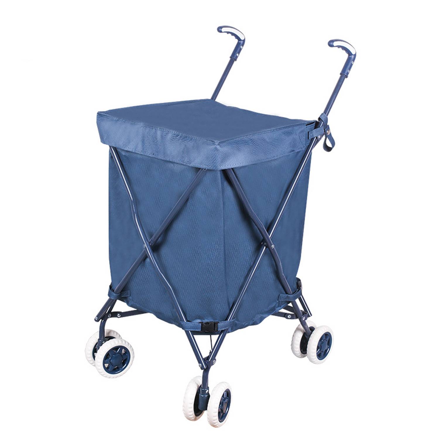 Folding Wheeled Shopping Cart w/ Removable Canvas Bag - Image 4