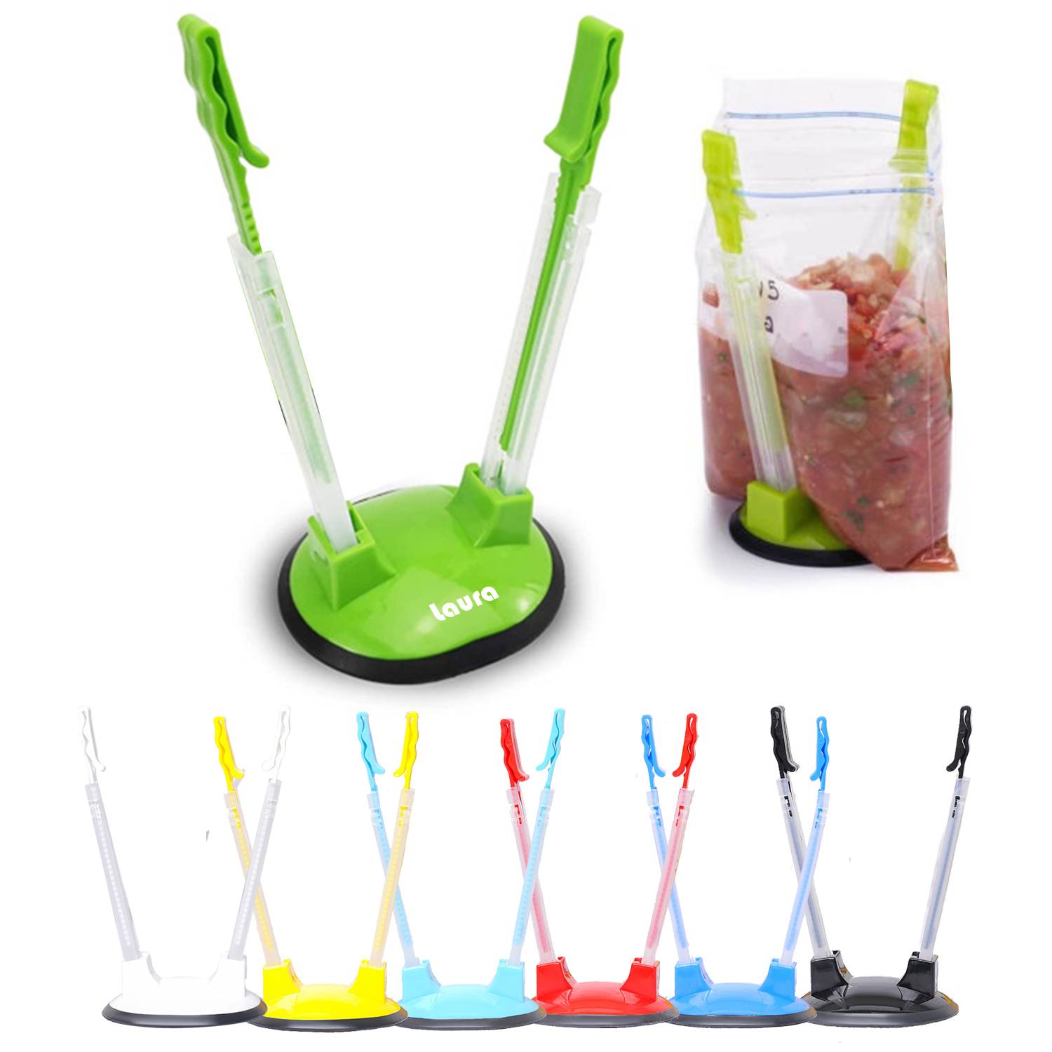 Adjustable Plastic Sandwich Bag Clip W/ Non-Slip Rubber Base