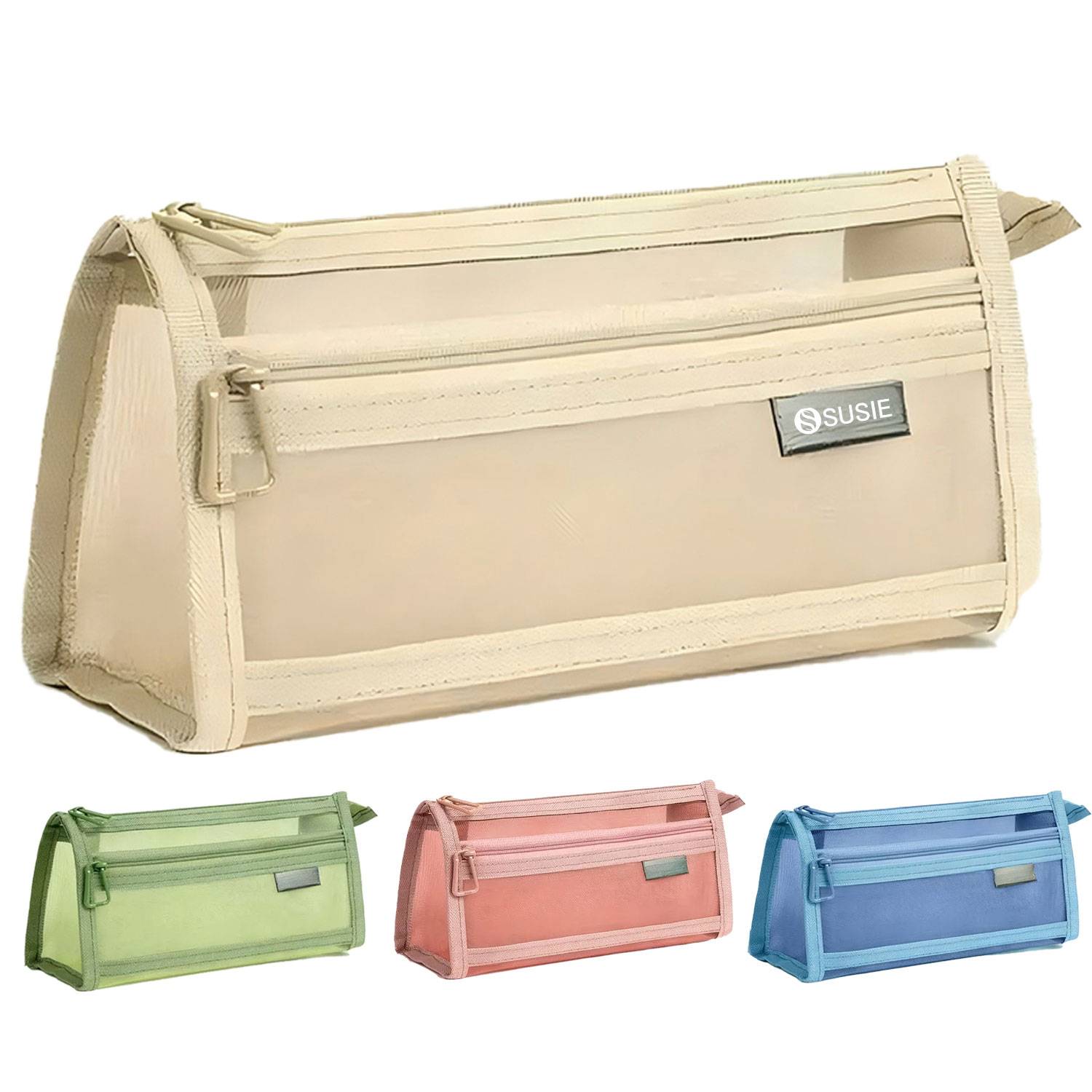 Double-Layer Large Capacity Transparent Mesh Pencil Case