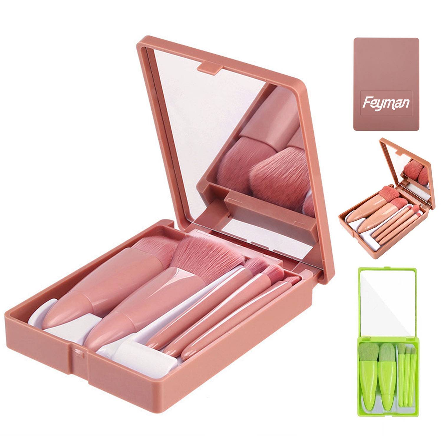 5PCS Portable Travel Makeup Brush Set w/ Mirror