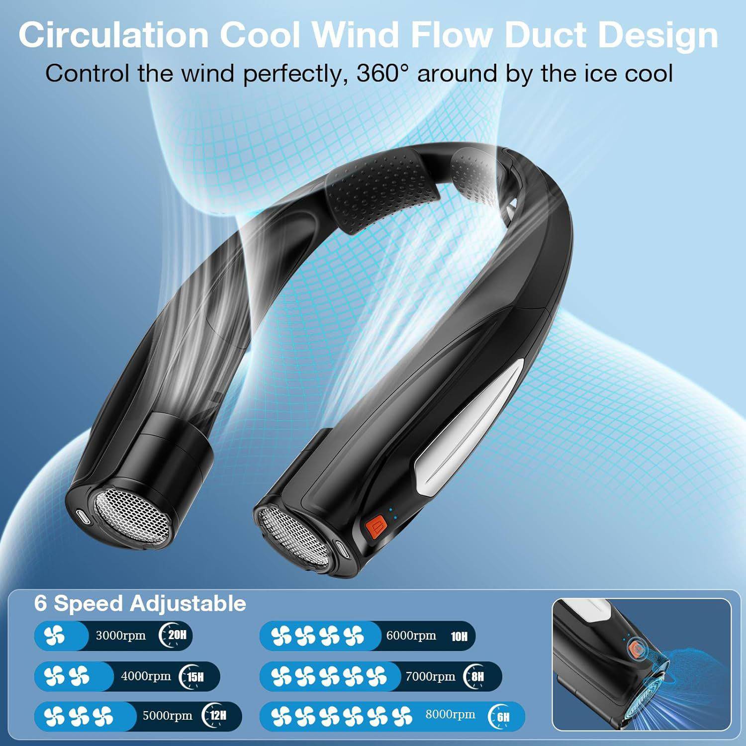 Rechargeable Hands Free 6-Speed Wearable Neck Fan - Image 3