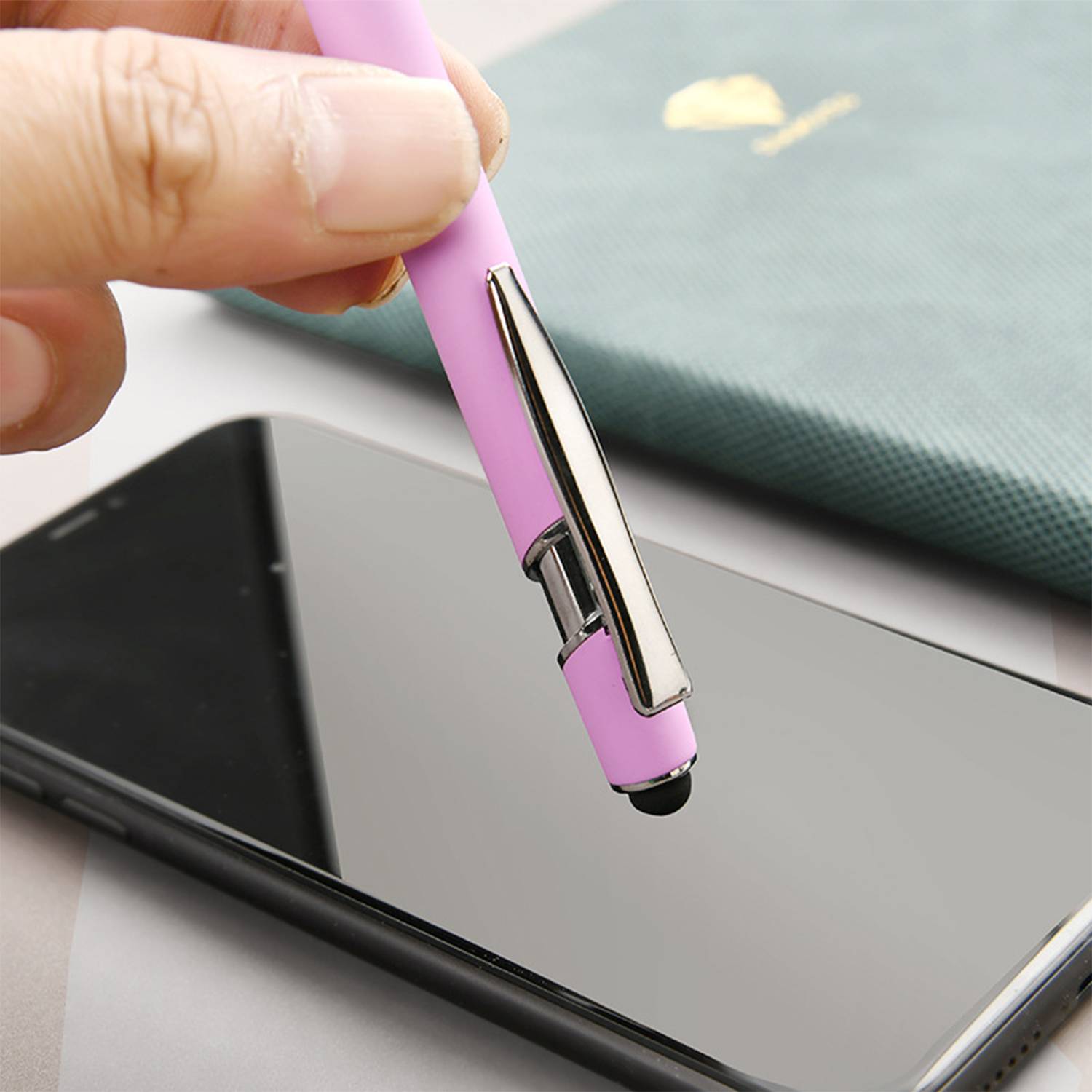 Retractable Aluminum Ballpoint Pen w/ Stylus - Image 3