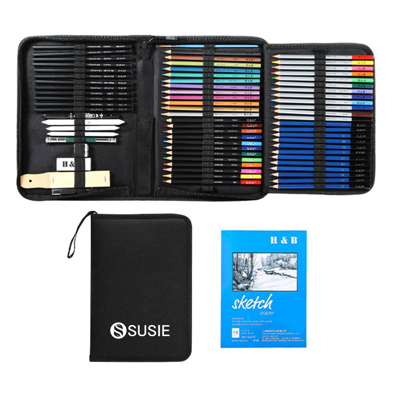 71-Piece Professional Art Set with Sketchbook & Pencils