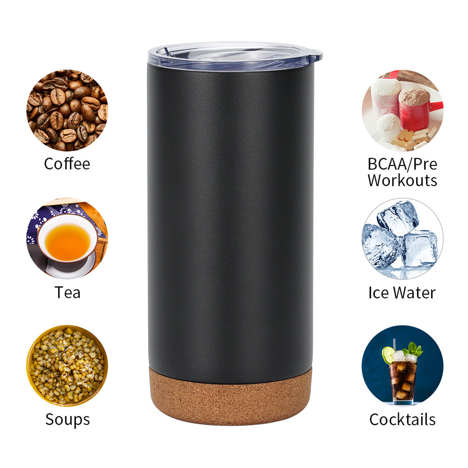 16oz Cork Base Vacuum Stainless Steel Tumblers Water Mug - Image 3