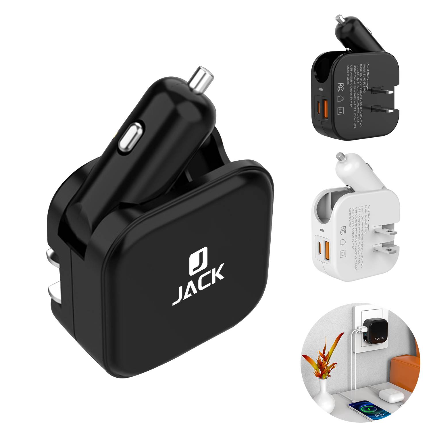 Portable Multifunction car and wall 2 in 1travel charger