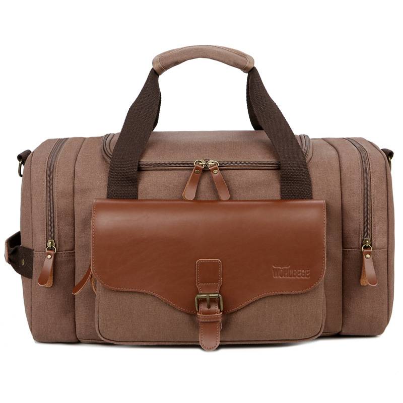 Canvas Large Capacity Leather Travel Duffel Bag - Image 7
