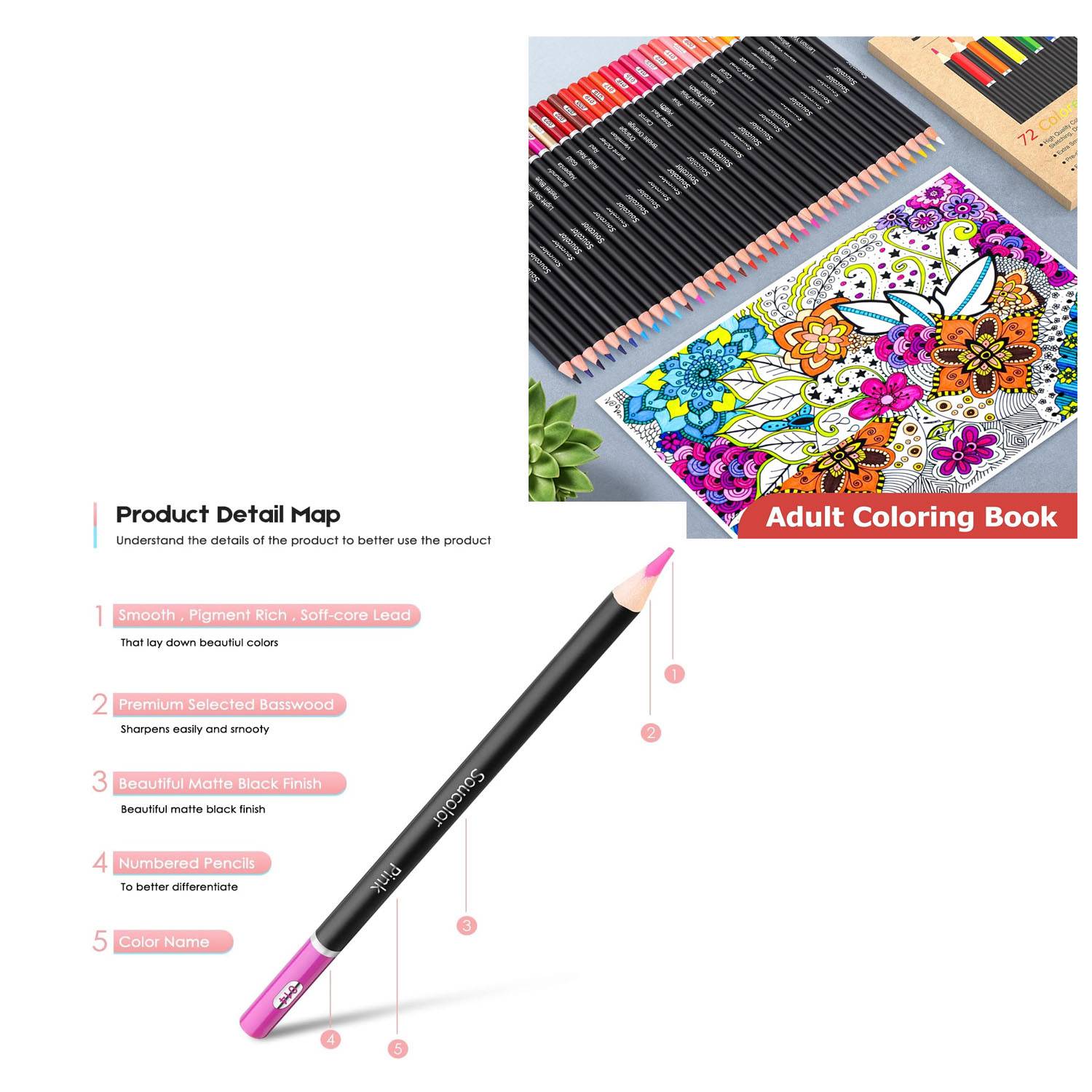 72-Color Colored Pencils for Adult Coloring Books - Image 3
