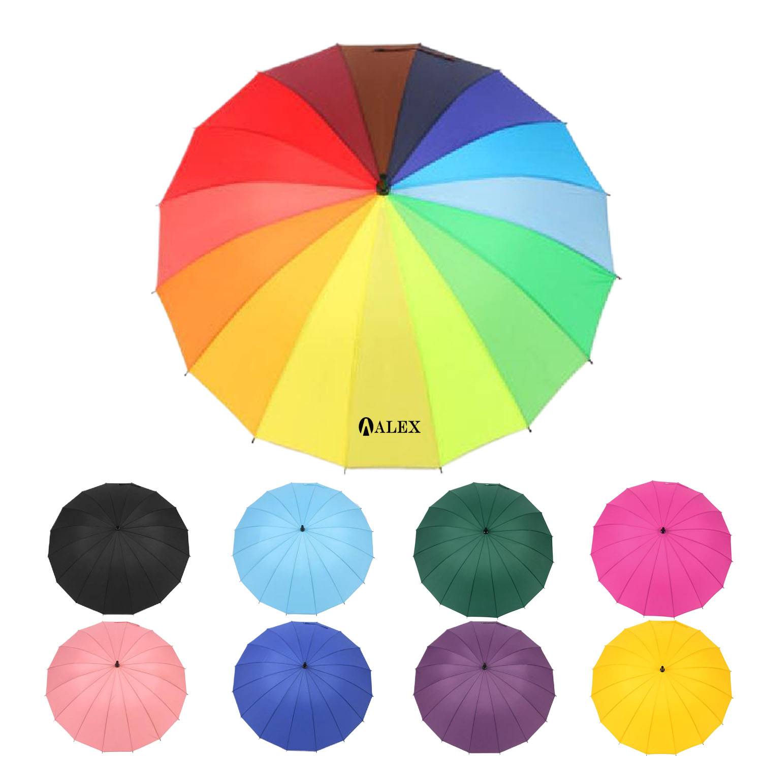 Large Ergonomic Auto Open 16 Rib Stick Umbrella