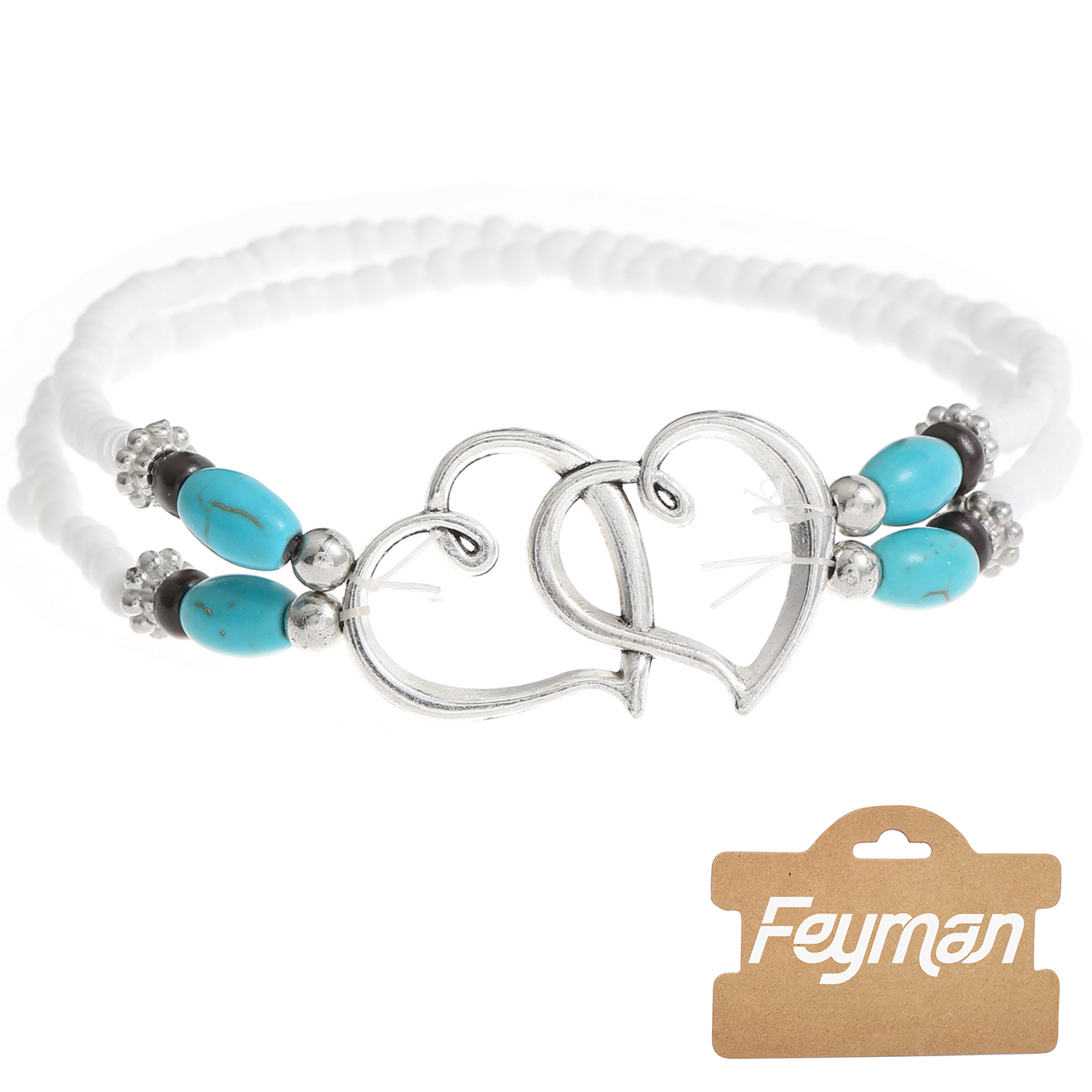 Heart Shape Double Layer Beaded Ankle Bracelets