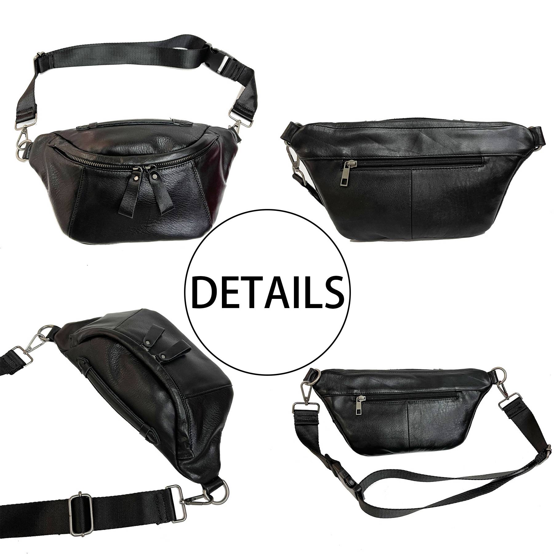 Genuine Leather Stylish Black Belt bag Fanny Pack - Image 4