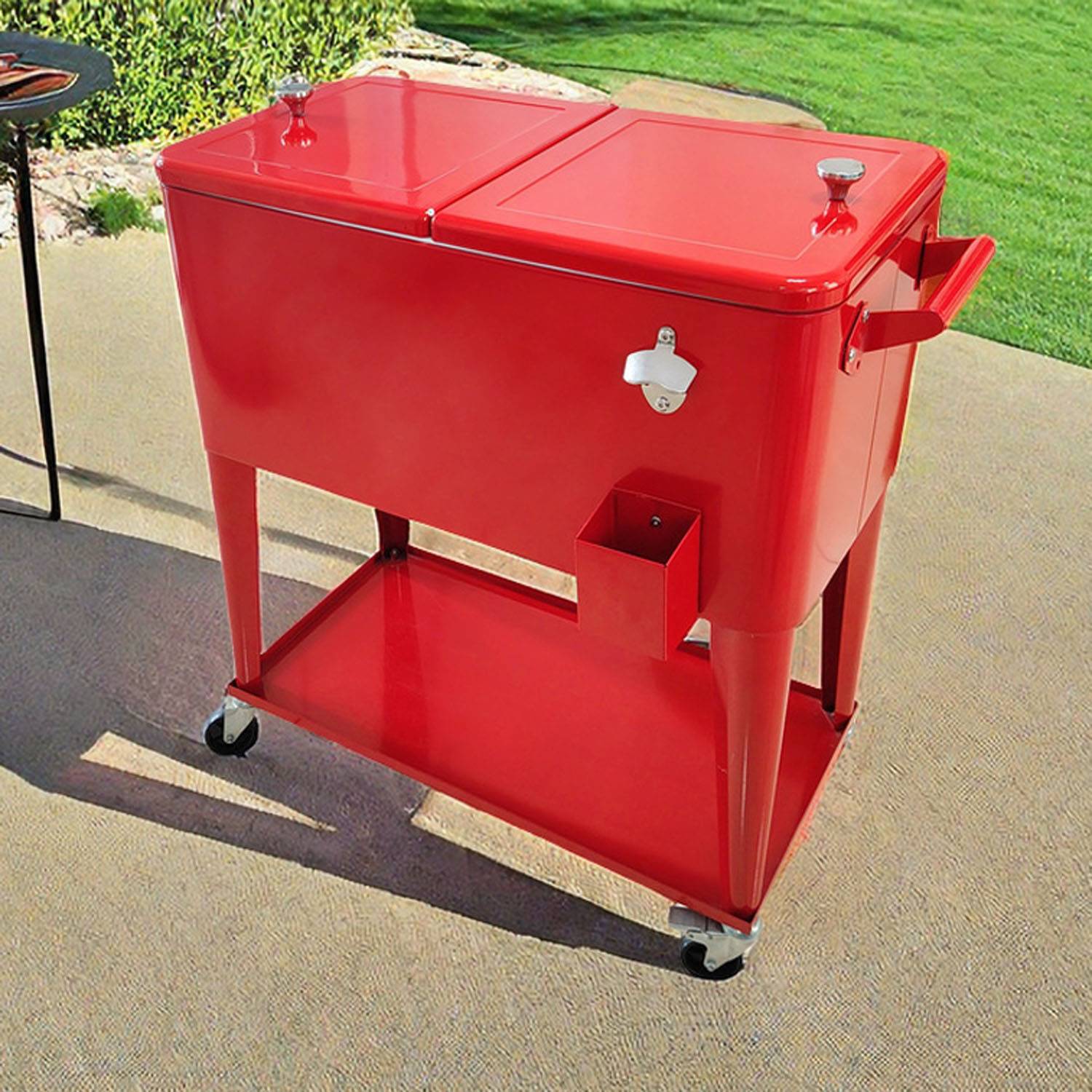 80 Quart Stainless Steel Ice Chest Cooler Cart w/ Wheels - Image 7