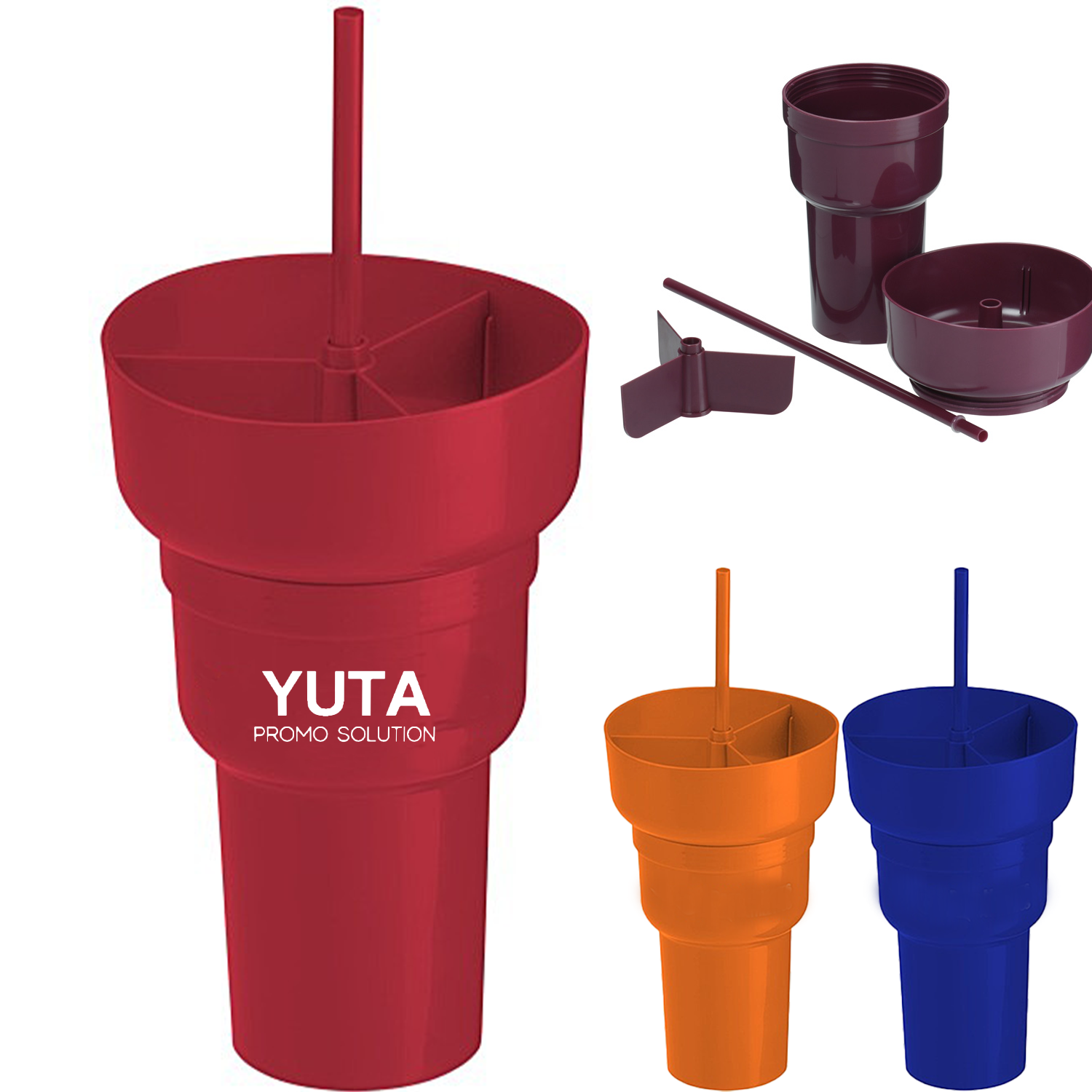 28 Oz Plastic Snack & Straw Cup