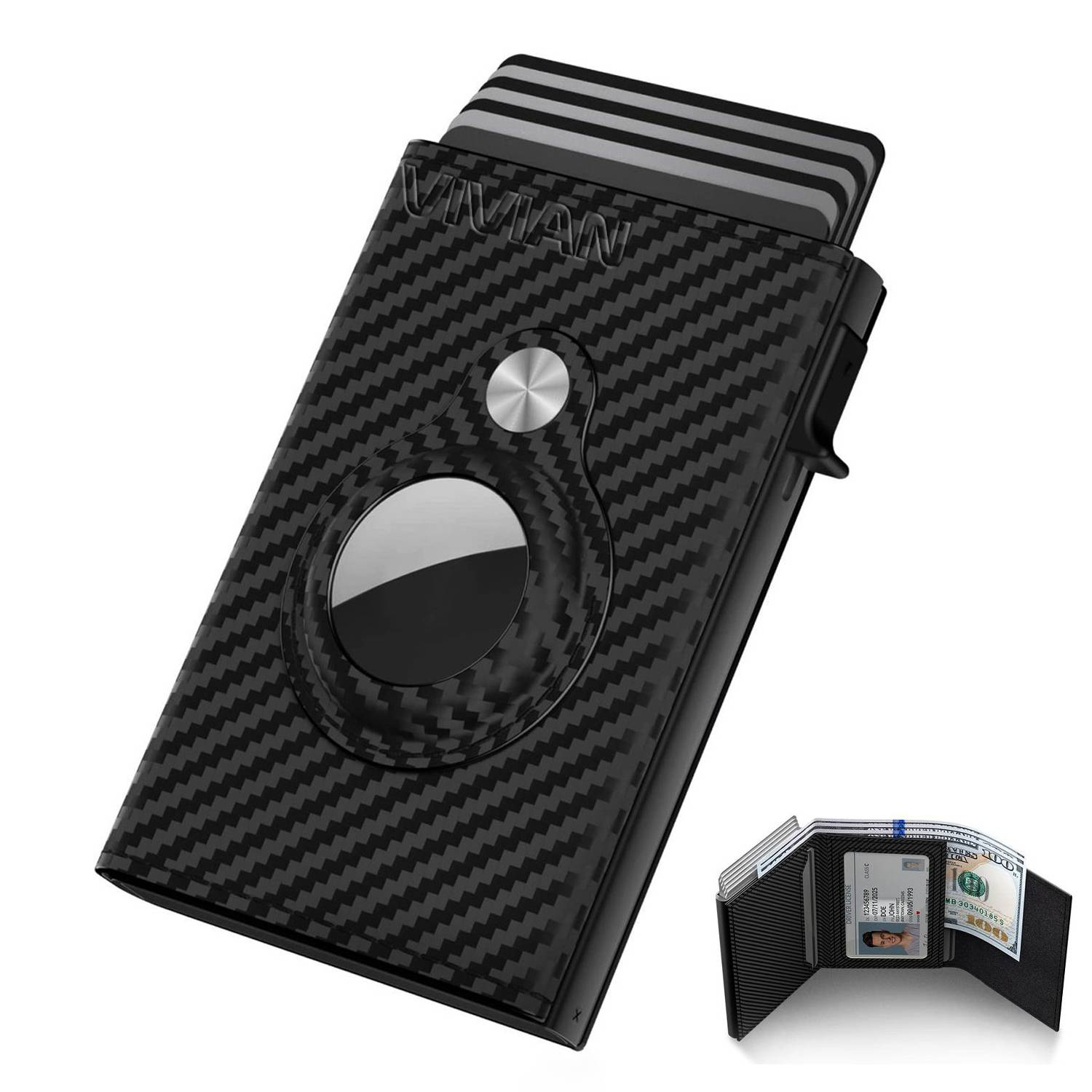 Carbon Fiber RFID Blocking Trifold Wallet w/ Tracker Slot