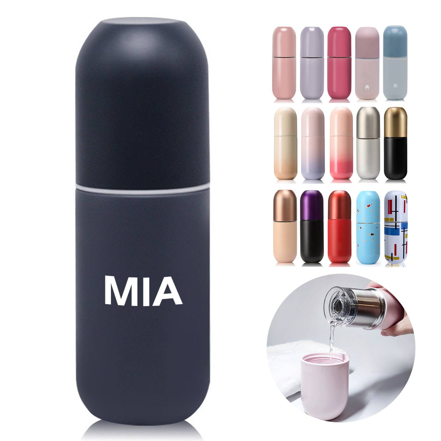 9.85oz Stainless steel Capsule shaped insulated water bottle