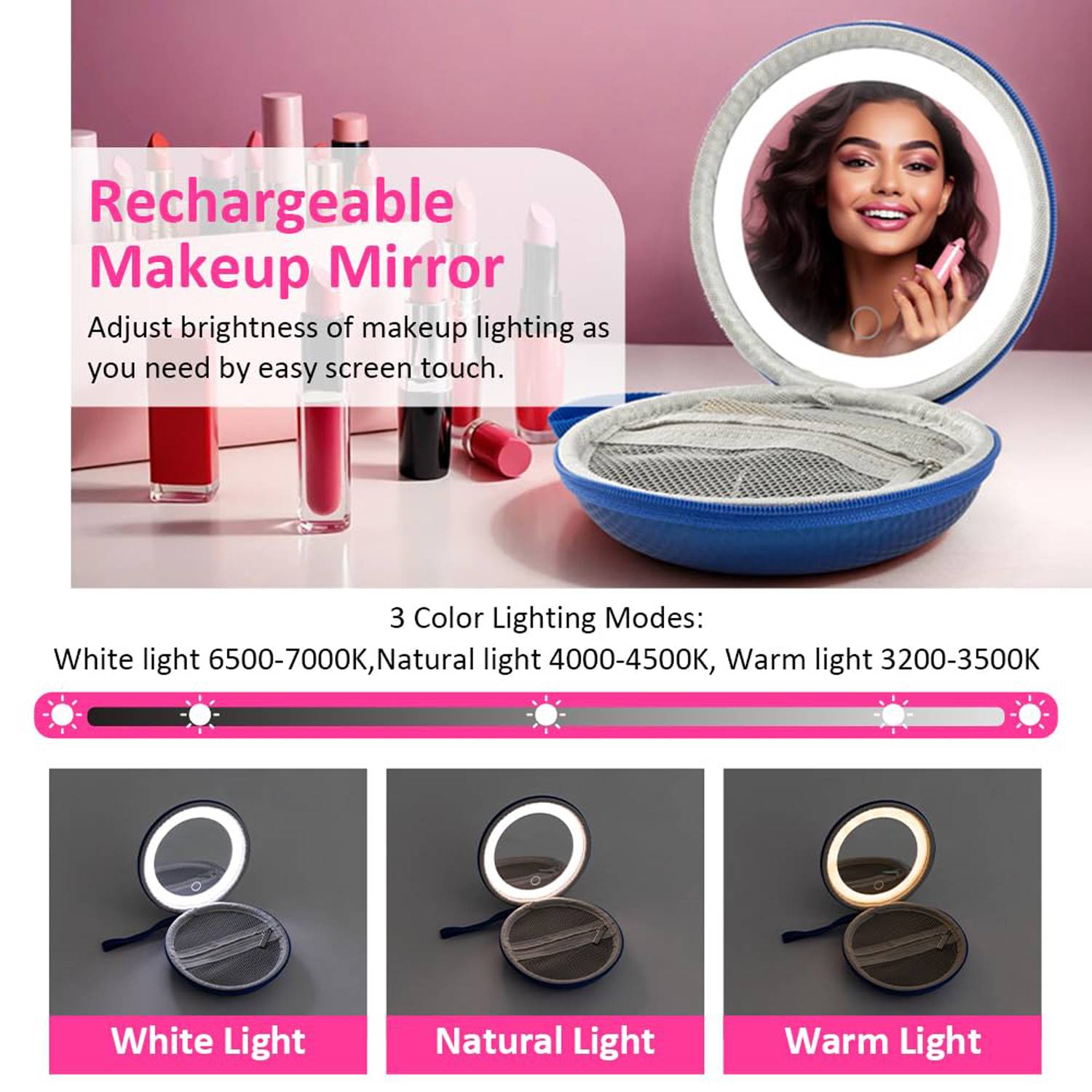 Circular portable LED illuminated makeup mirror - Image 3