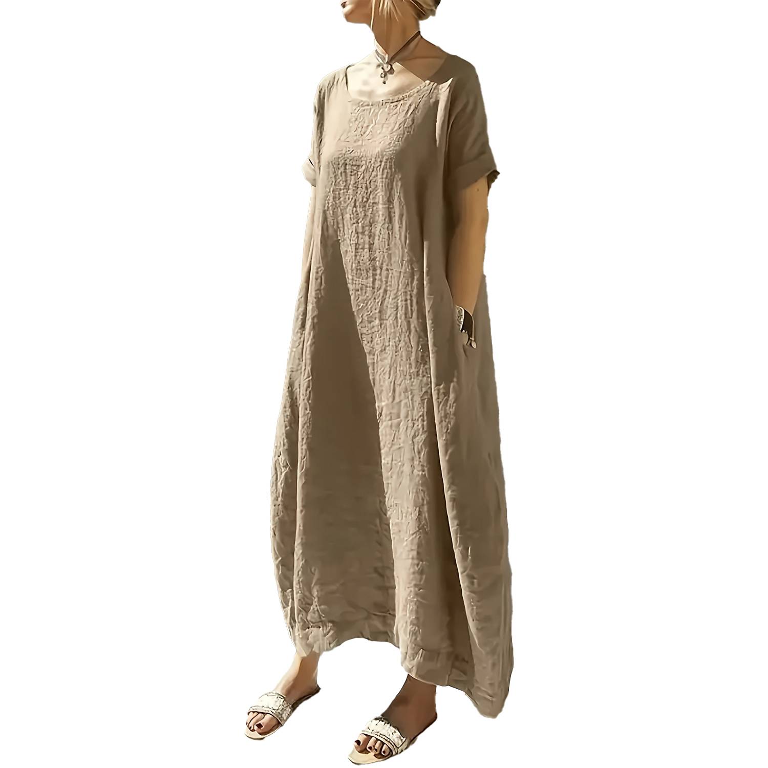 Casual Short Sleeve Round Neck Loose Long Dress - Image 6