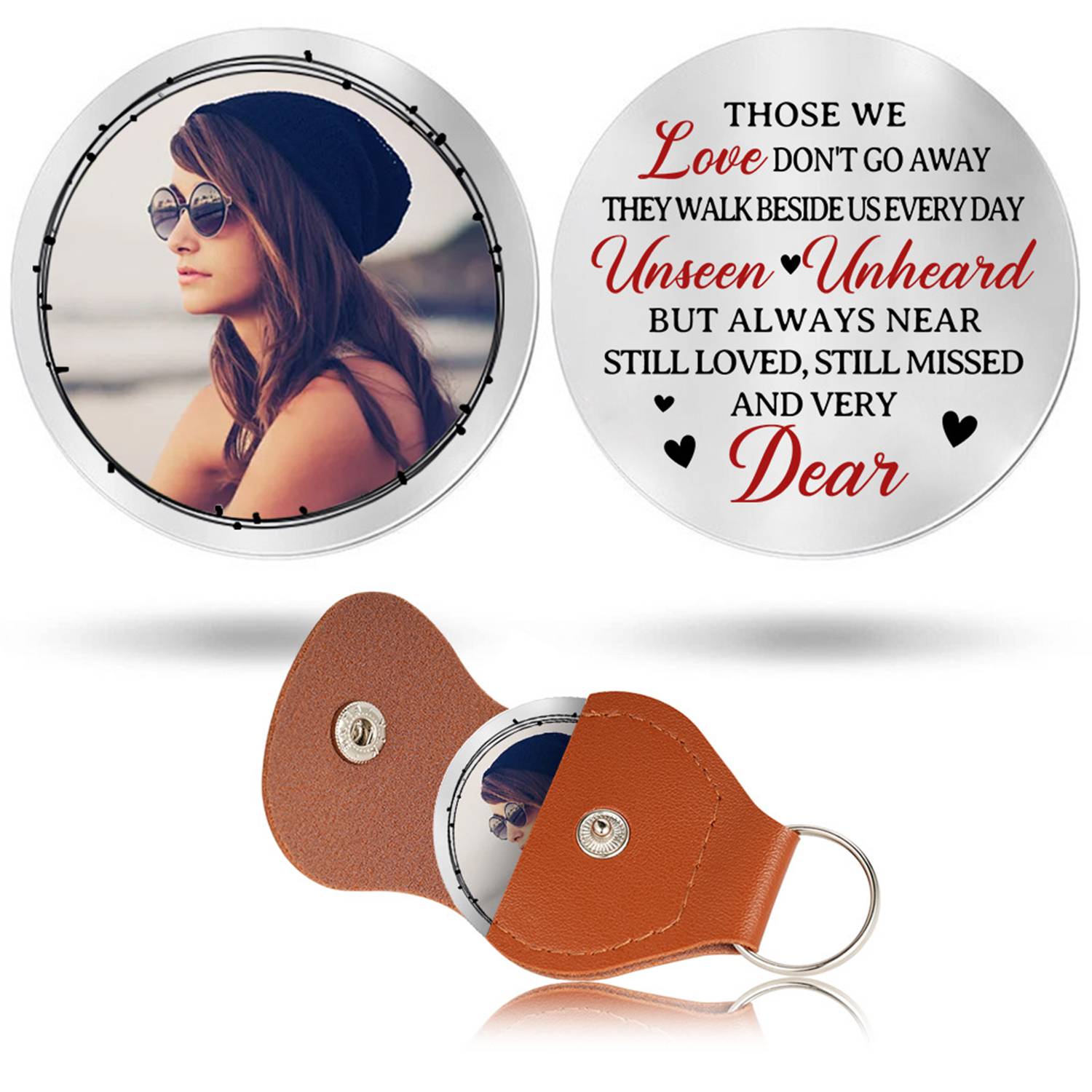 Engraved Stainless Steel Decision Coin PU Leather Keychain