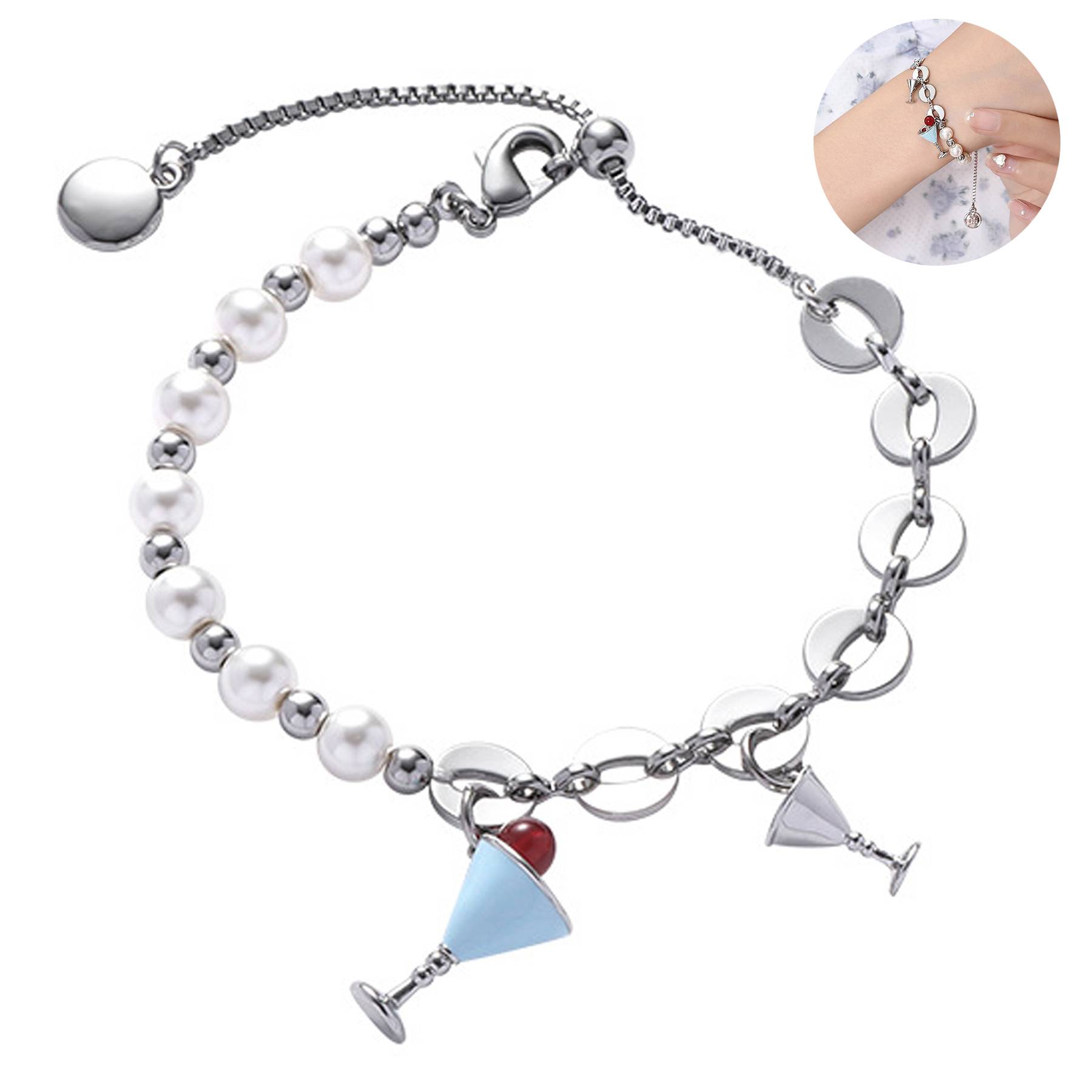 Wine Goblet Pearl Bracelet