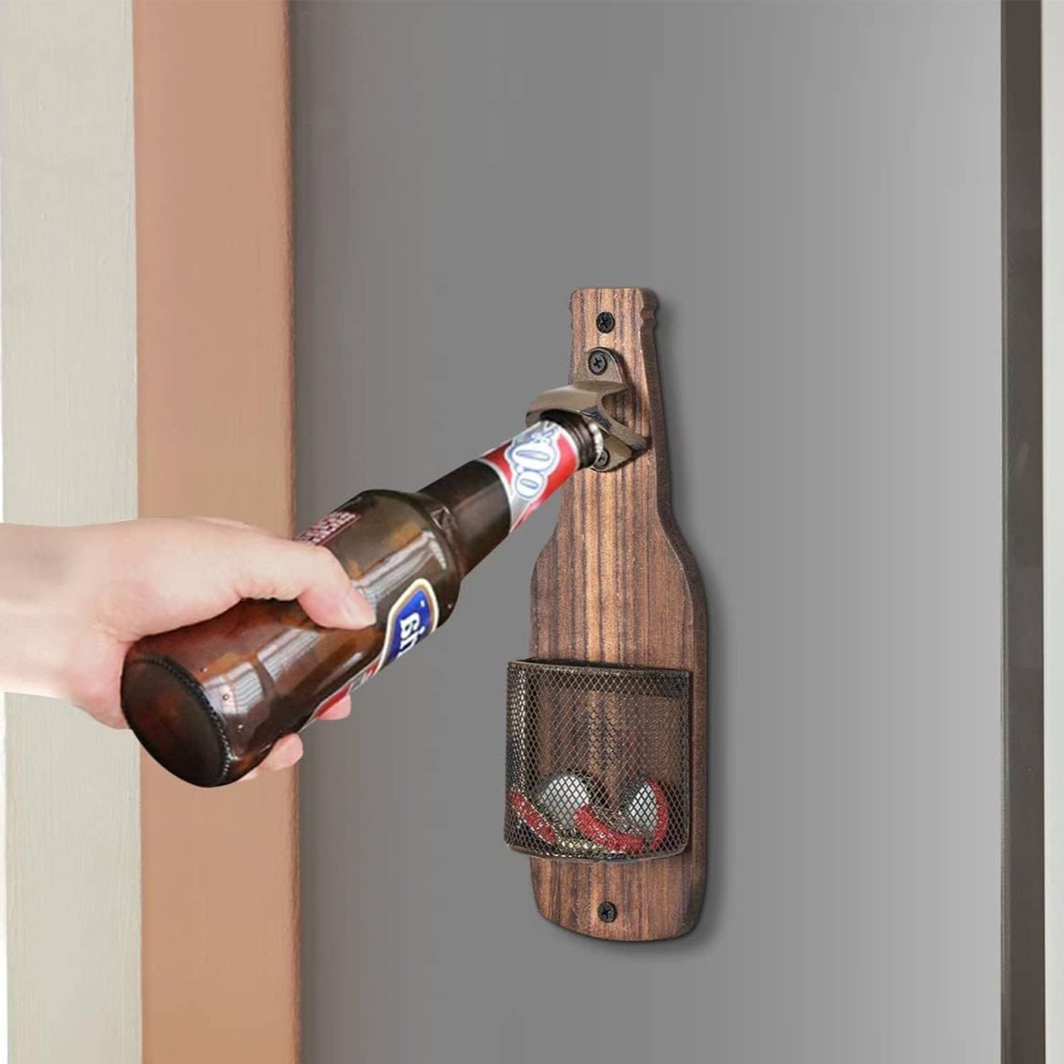 Wooden Bottle Opener Wall Mounted W/ Cap Catcher - Image 4