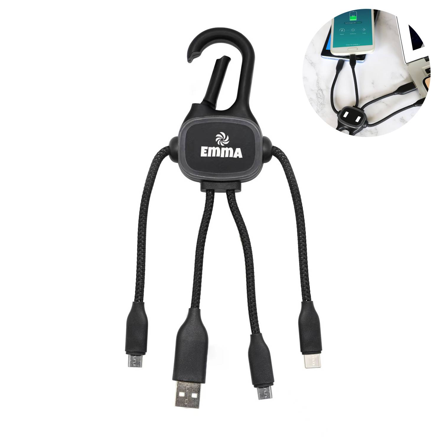 3 in 1 USB Auto Charger w/ Hook