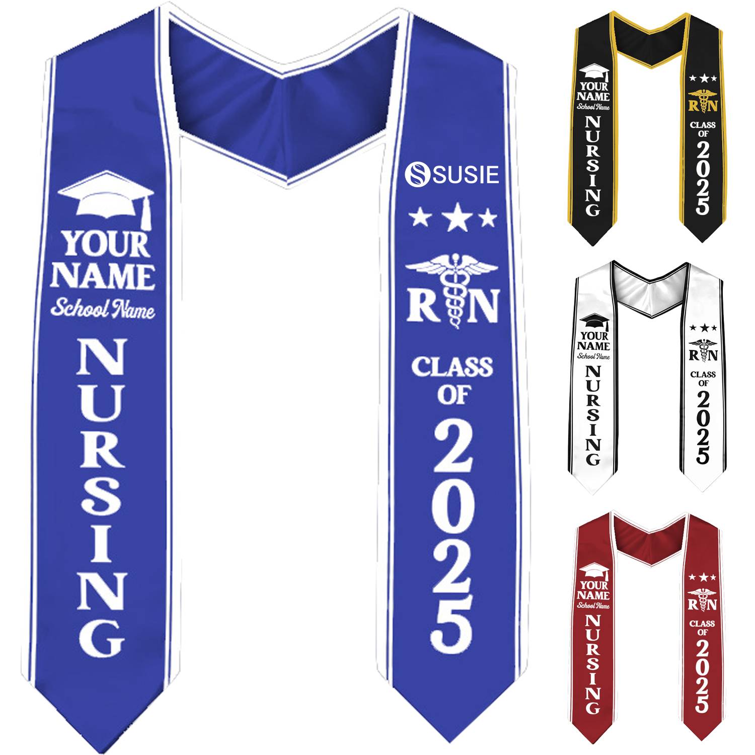 65" Custom Unisex Wearproof Graduation Stole Sash w/ Name