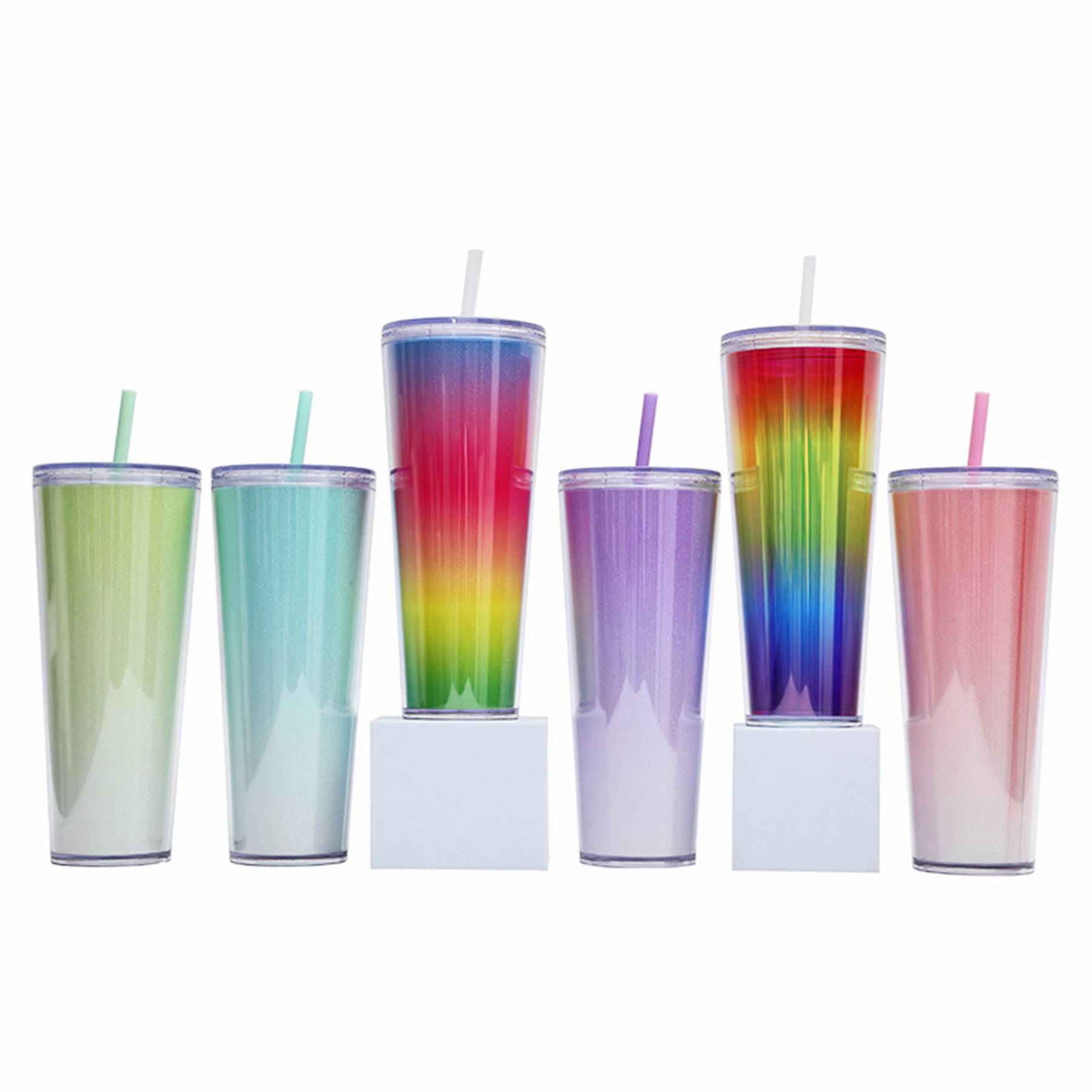 Gradient Color Plastic Straw Cup Bottles - Image 3