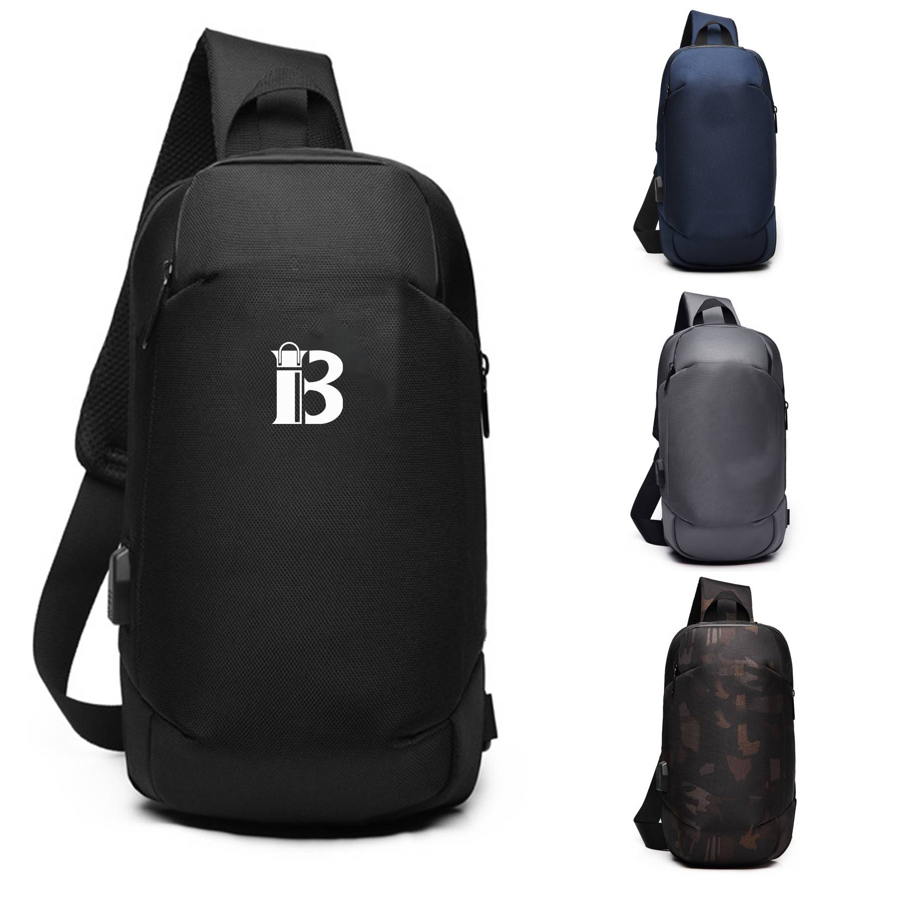 Oxford Sling Waterproof Chest Bag with USB Charging Port