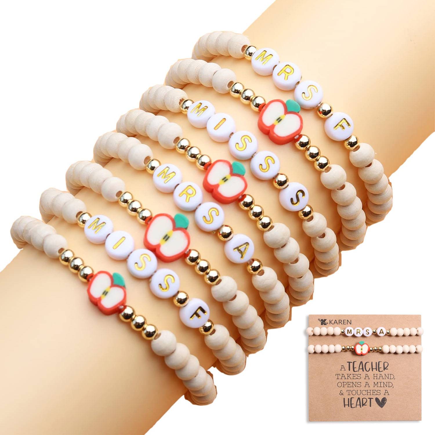 Custom Polymer Clay Teacher Bracelet Set