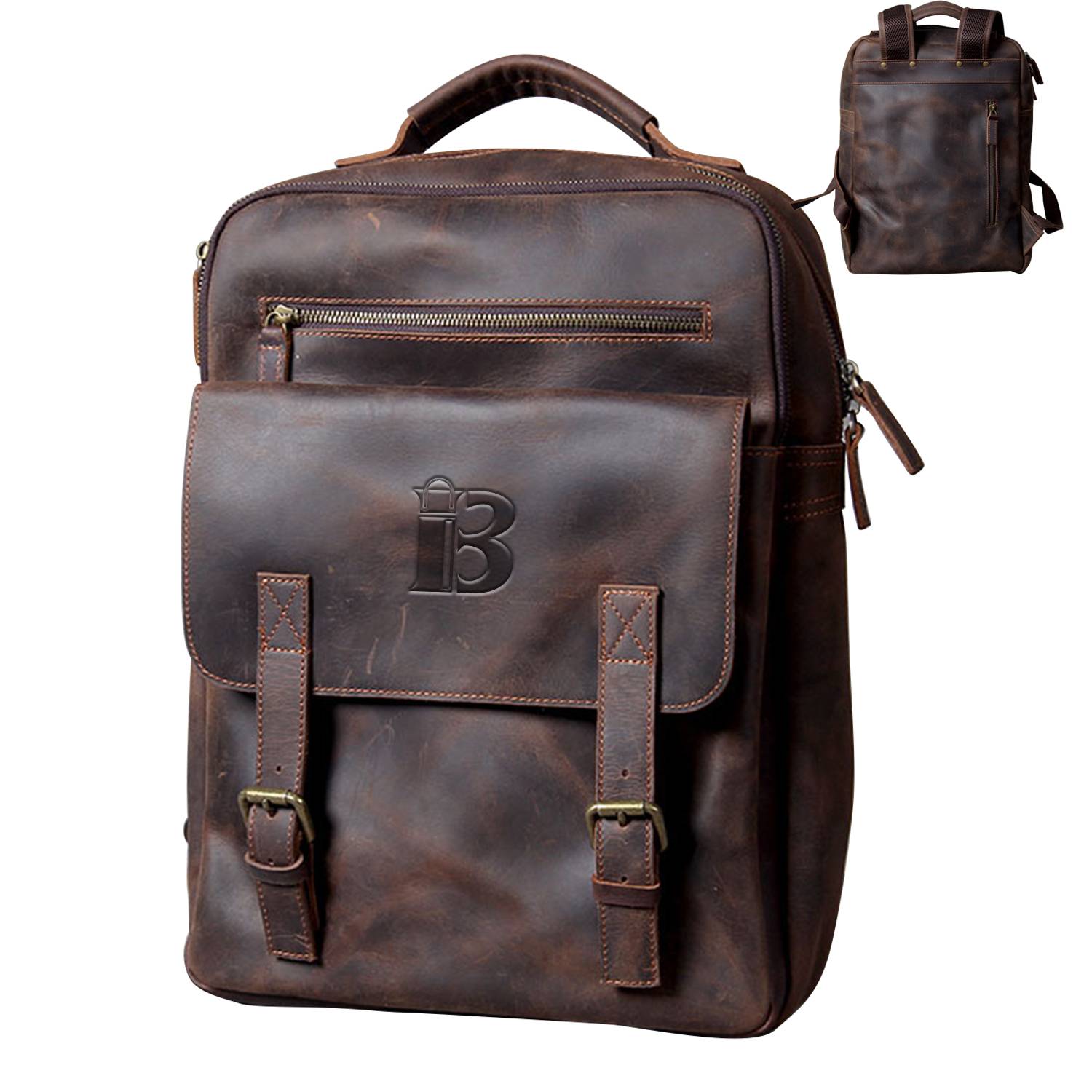 Vintage Genuine Leather Laptop Men Backpack
