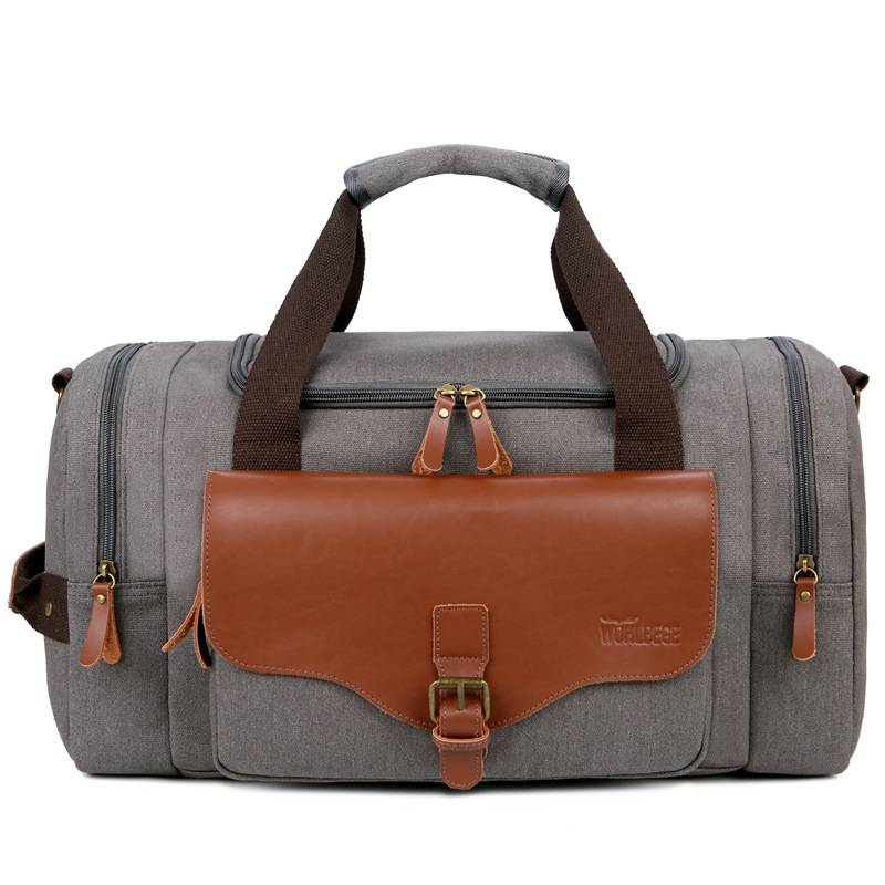 Canvas Large Capacity Leather Travel Duffel Bag - Image 4