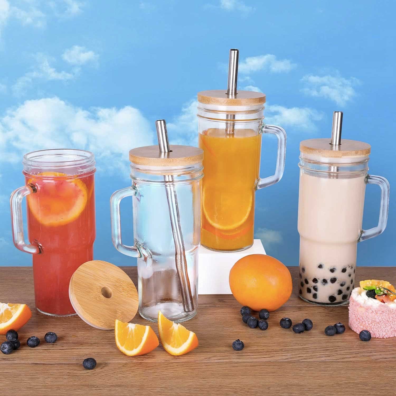 Bamboo Lid Mason Jar Glass Cup w/ Straw & Brush Set - Image 3