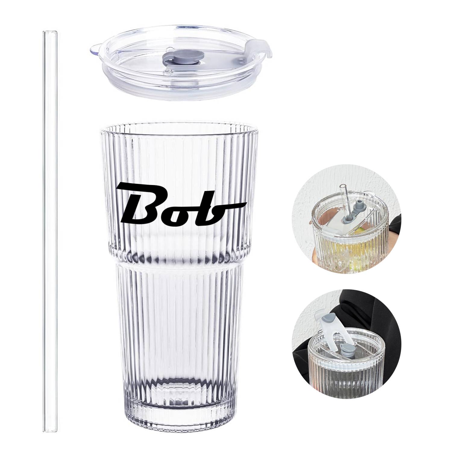 20oz High-appearance-value sealed striped glass strawcup