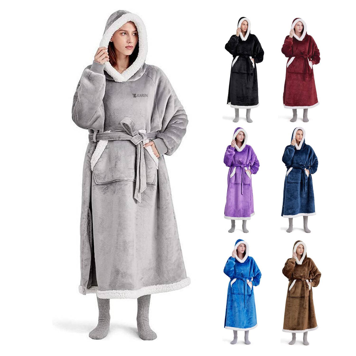 Polyester Wearable Blanket Hoodie w/ Adjustable Waist
