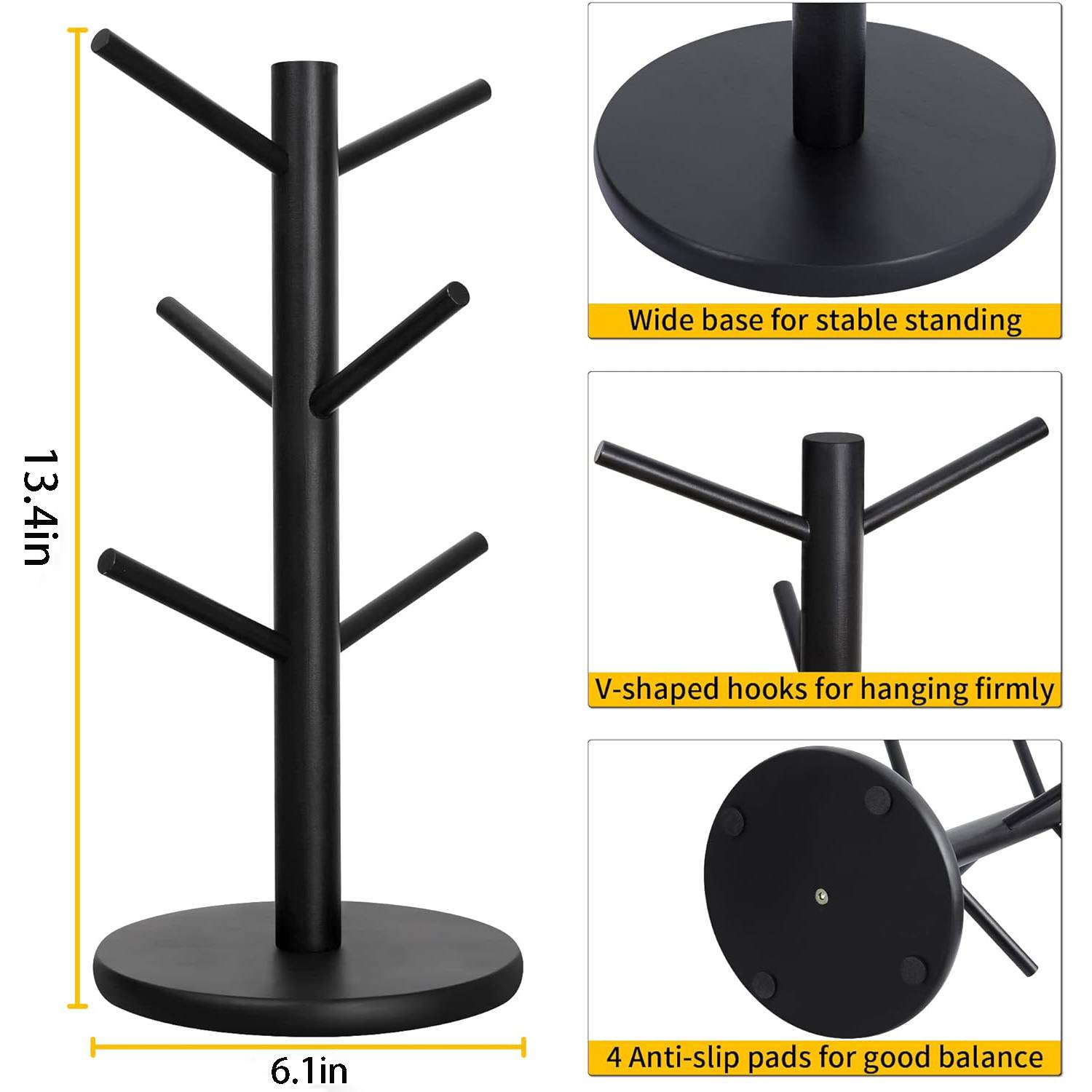 Wooden Tree Mug Holder w/ 6 Hooks - Image 5