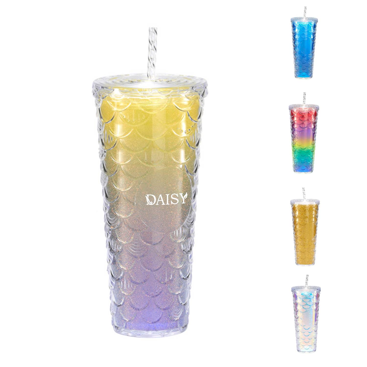 24-27Oz Fish Scale Large Capacity Cup w/ Straw