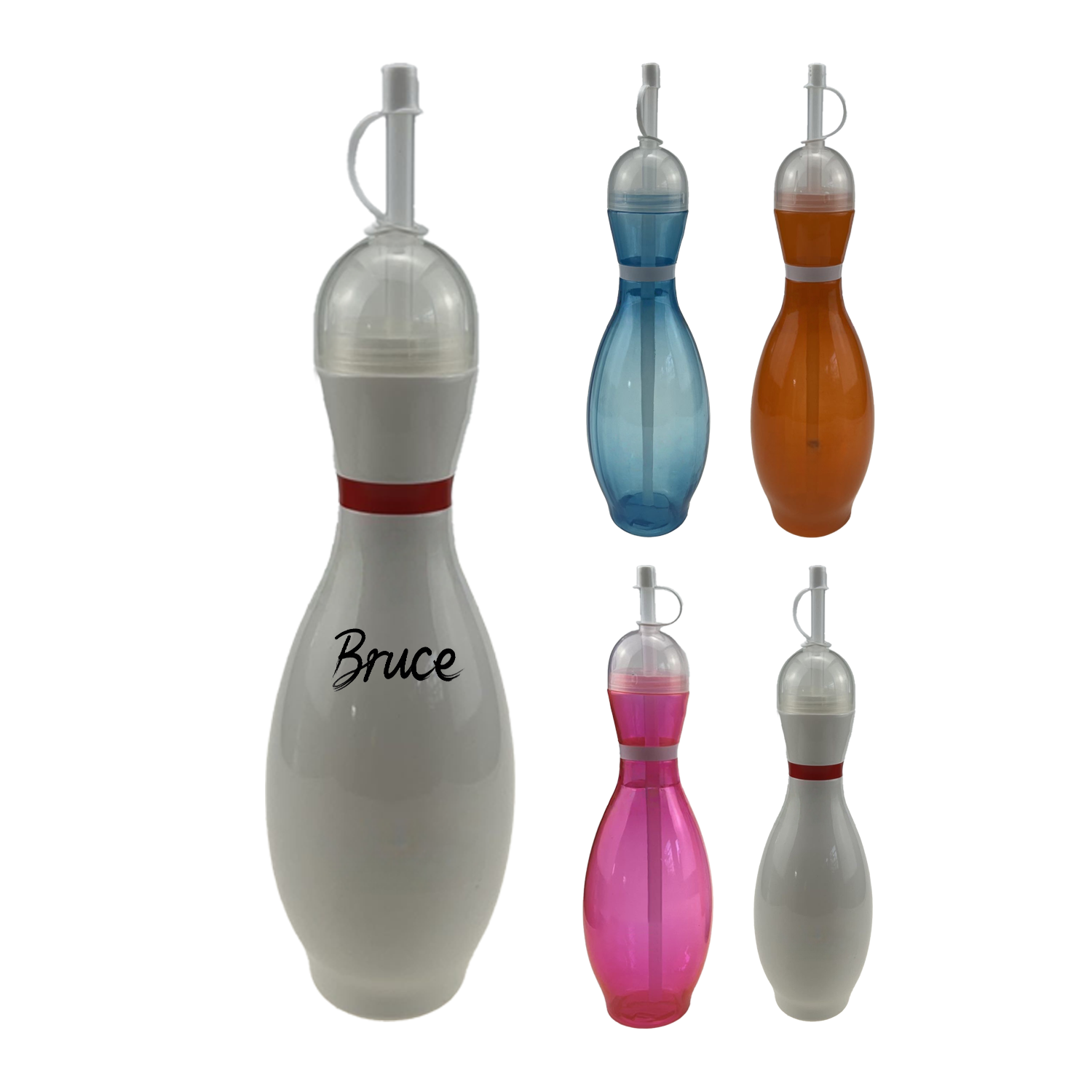25oz PVC Bowling Shape Straw Beverage Bottle