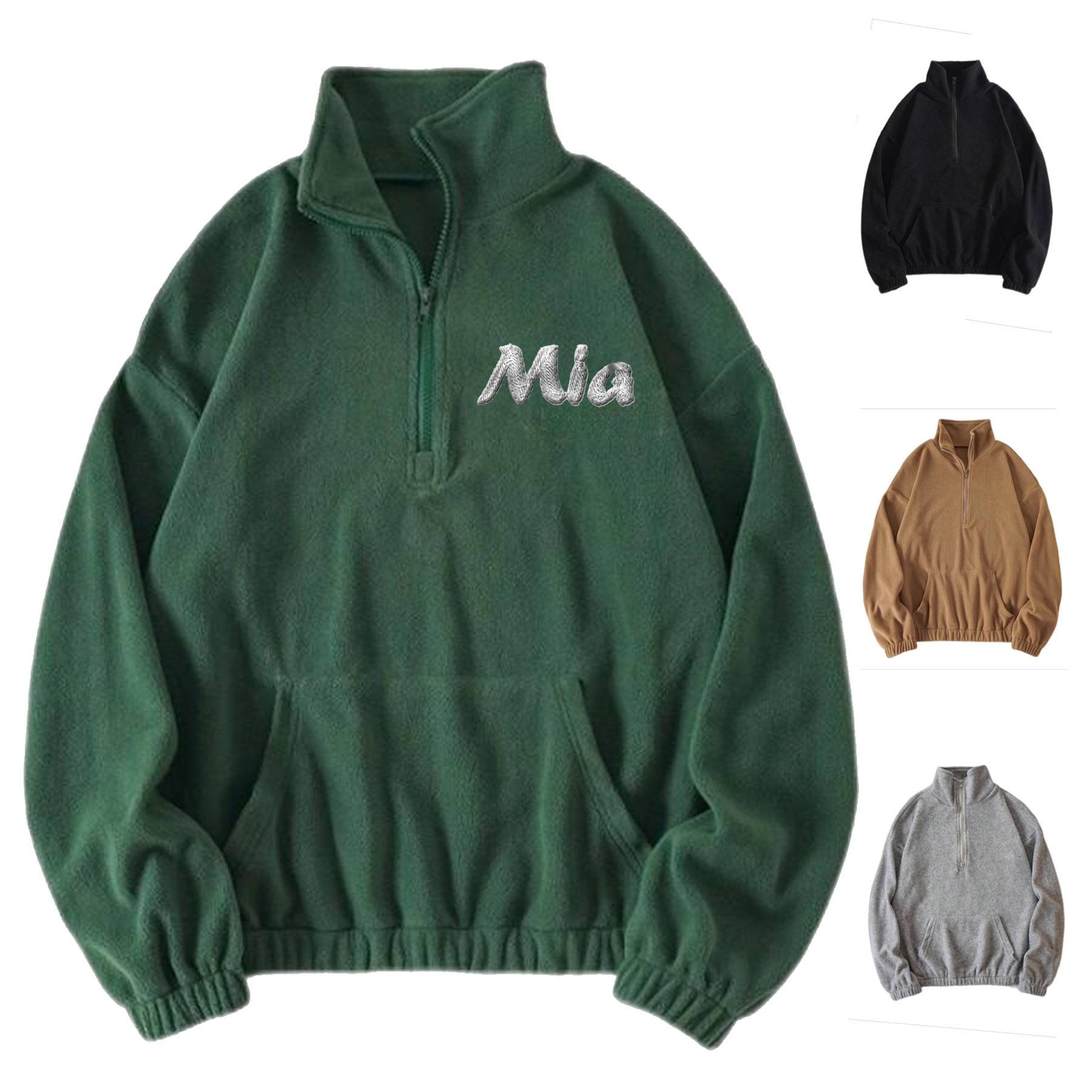 Polyester men's stand-up collar half-zip hoodie