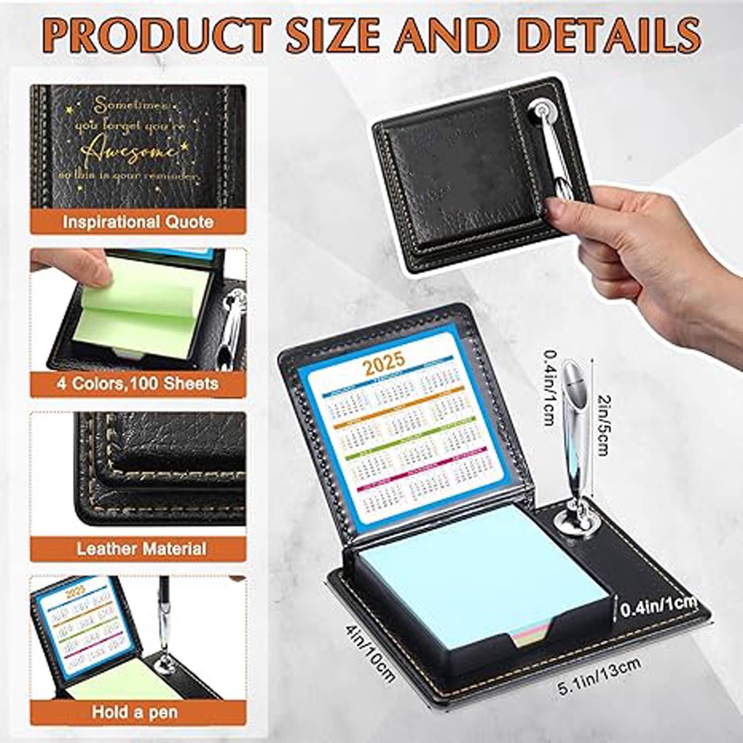 100 Sheets Sticky Note PU Leather Box Set w/Pen Holder - Image 6