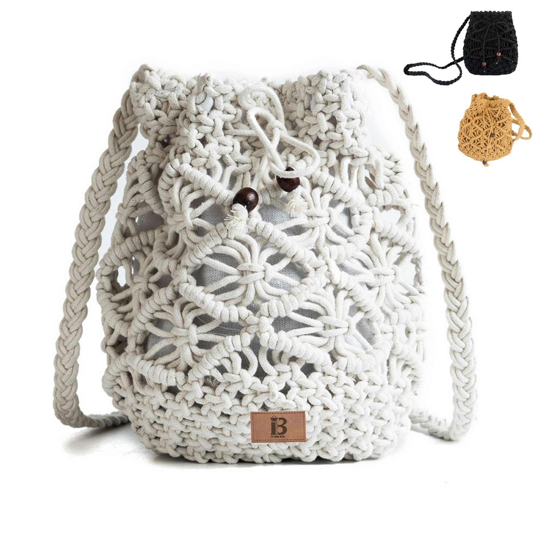 Jute Drawstring Crossbody Beach Woven Bag