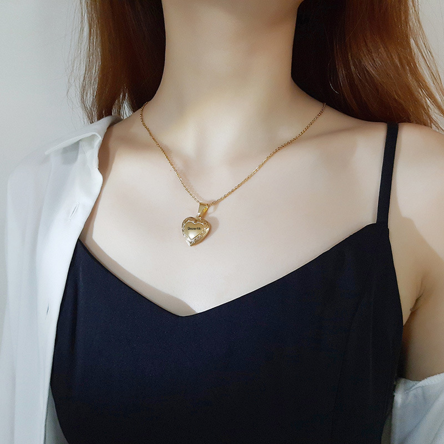 Golden Heart Shape Locket Necklace - Image 3