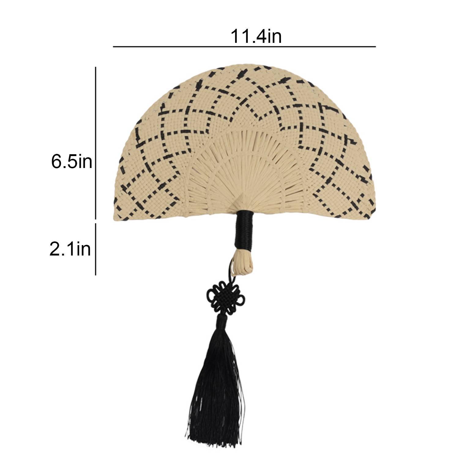 Natural Hand Woven Straw Fan w/ Tassel - Image 6