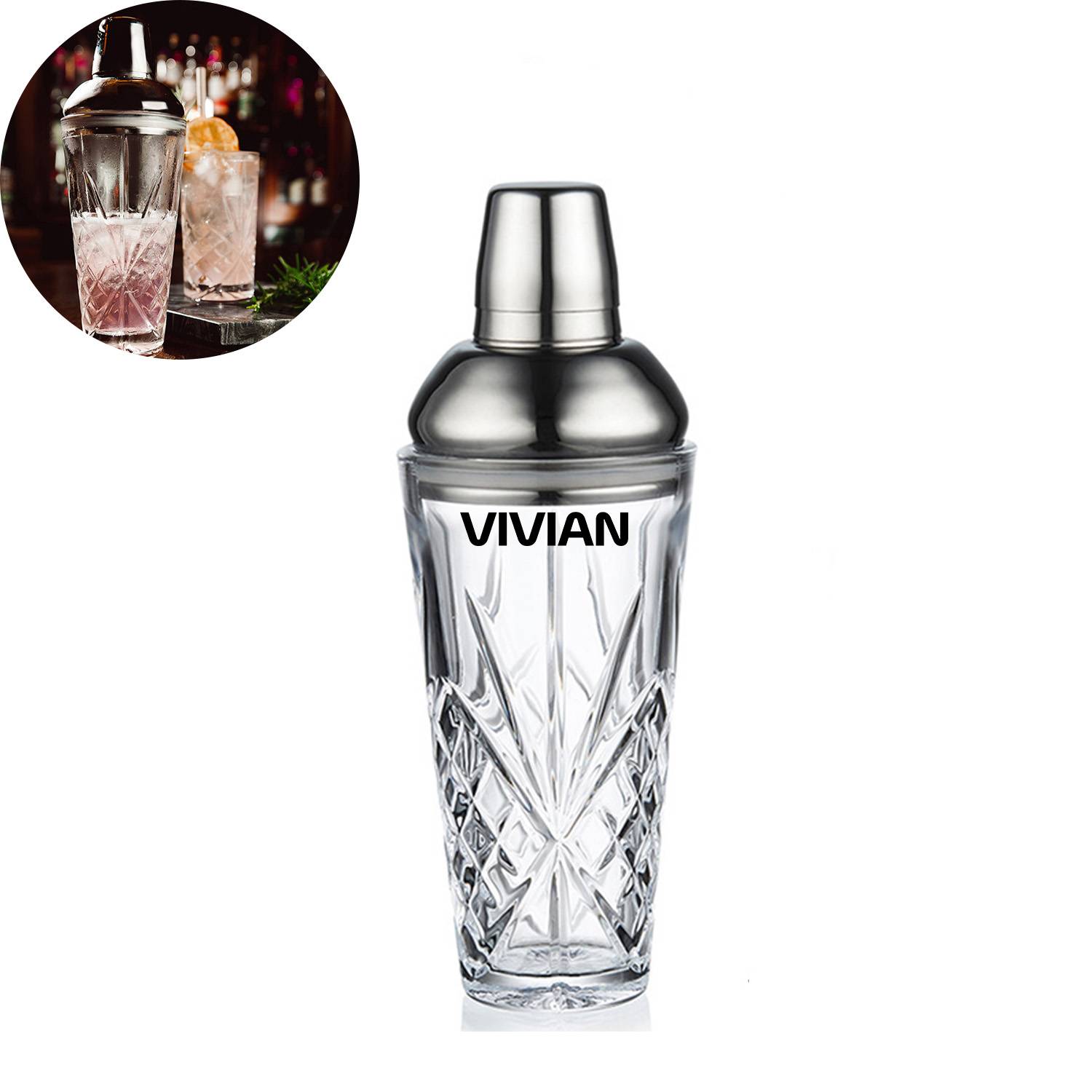 16 Oz Clear Glass Cocktail Shaker w/ Lid