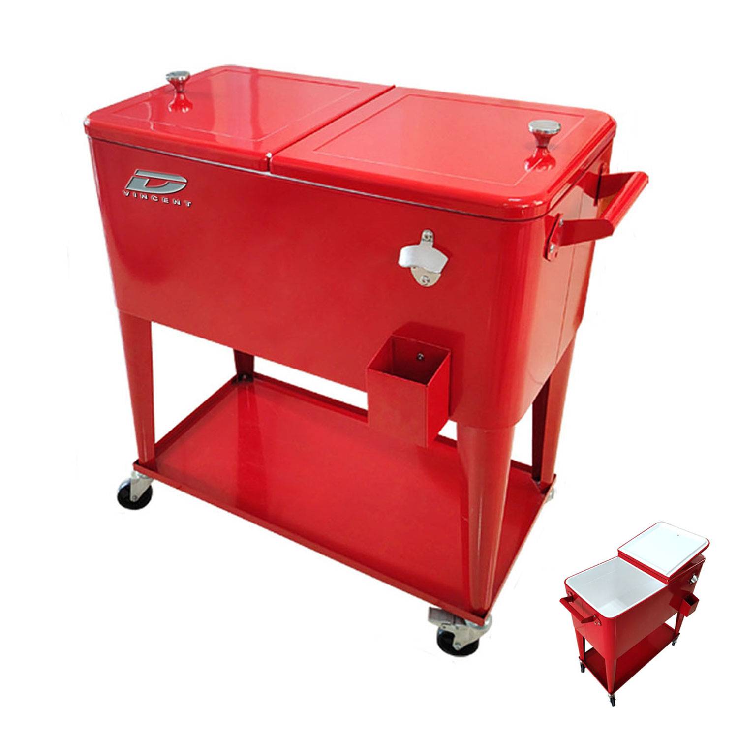 80 Quart Stainless Steel Ice Chest Cooler Cart w/ Wheels