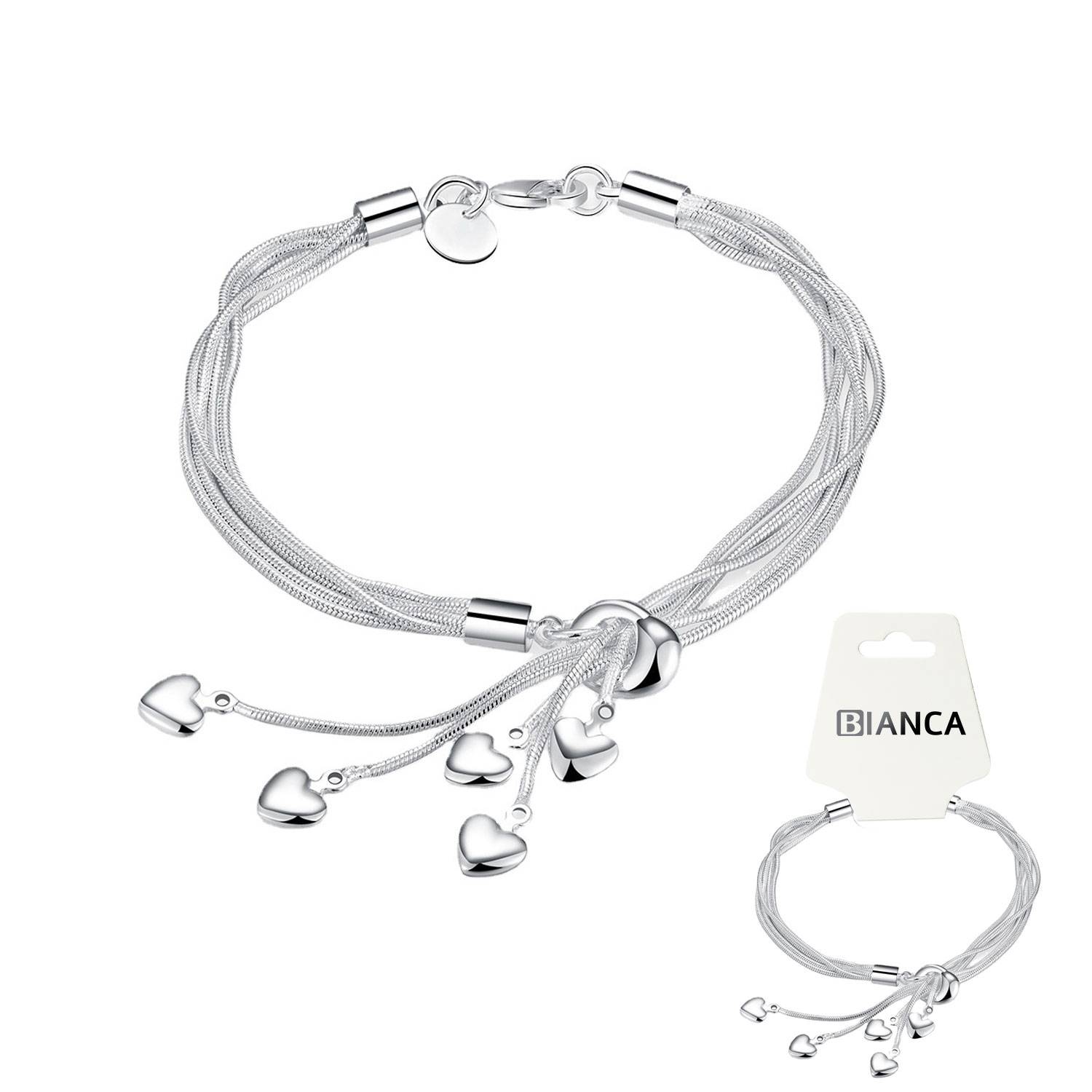925 Sterling Silver Five-Line Chain with Five-Heart Bracelet