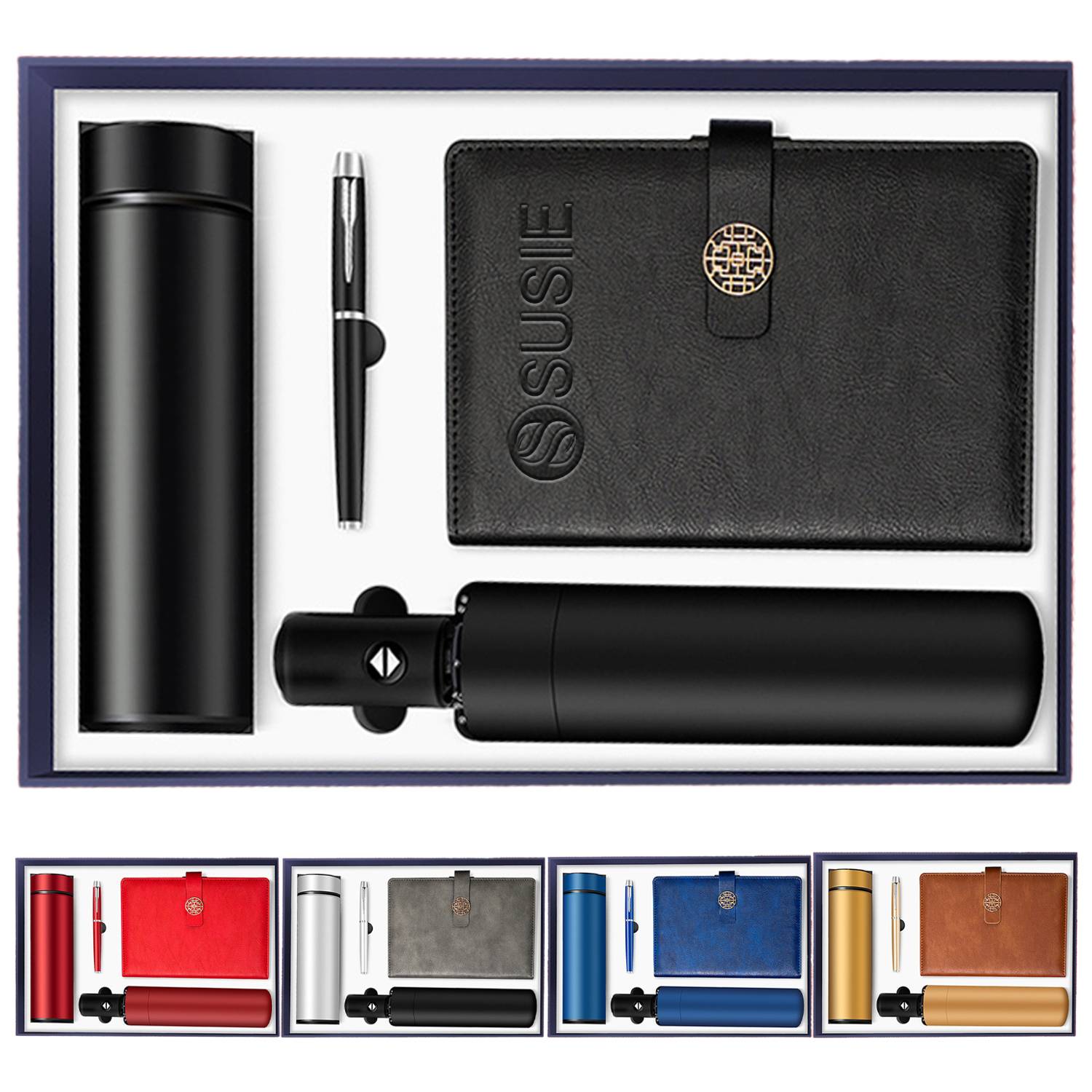 4PCS Notebook Tumbler Umbrella Pen Executive Gift Set
