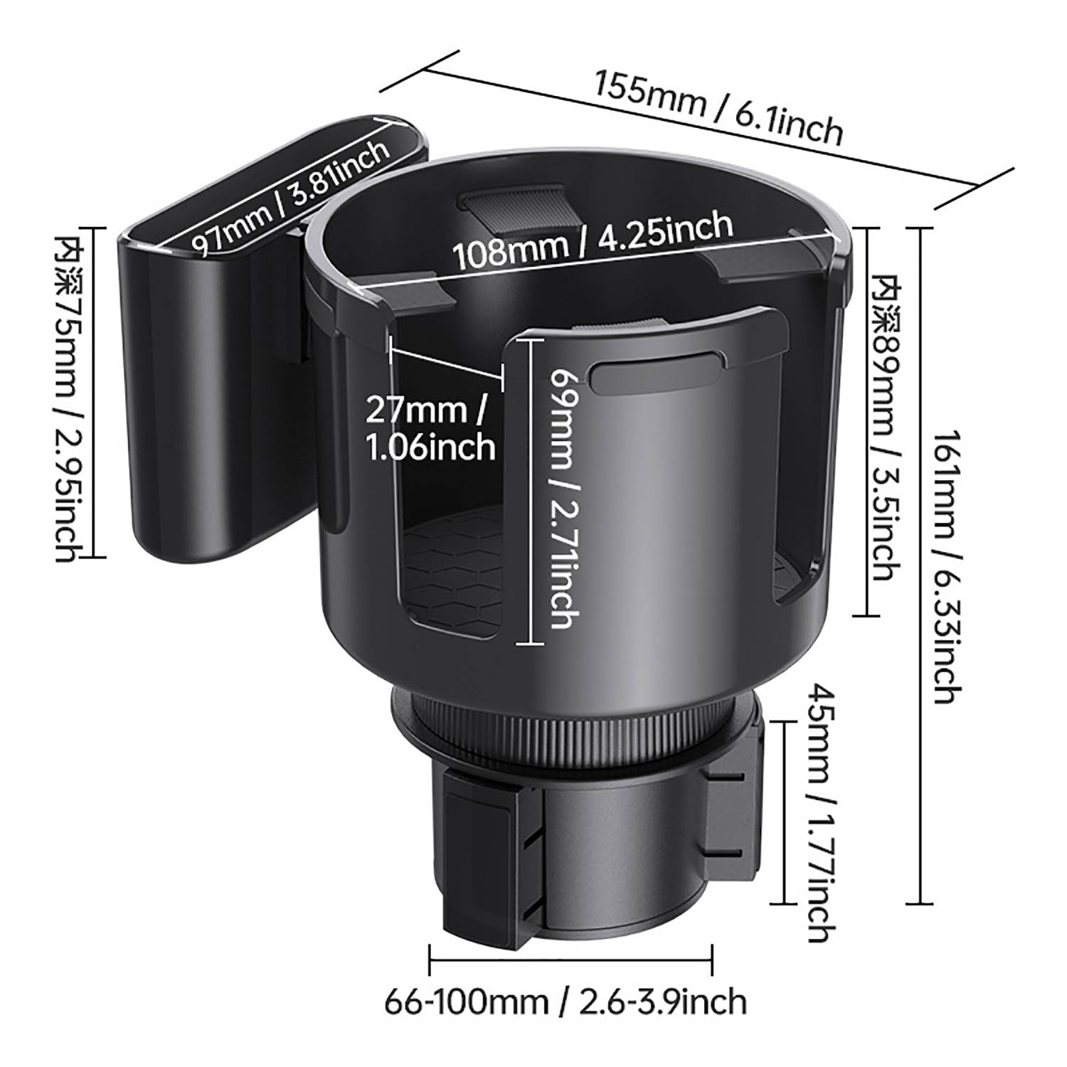 2 in 1 ABS Car Cup Holder Expander w/ Phone Mount - Image 3